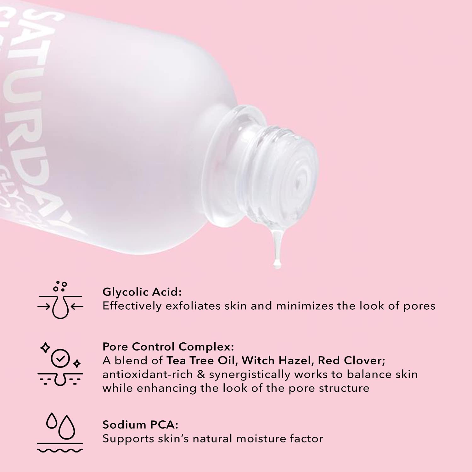 Saturday Skin Pore Clarifying Toner 10% Glycolic Acid&AHA Deep Cleansing Astringent Facial Toner,Hypoallergenic Skin-Purifying F