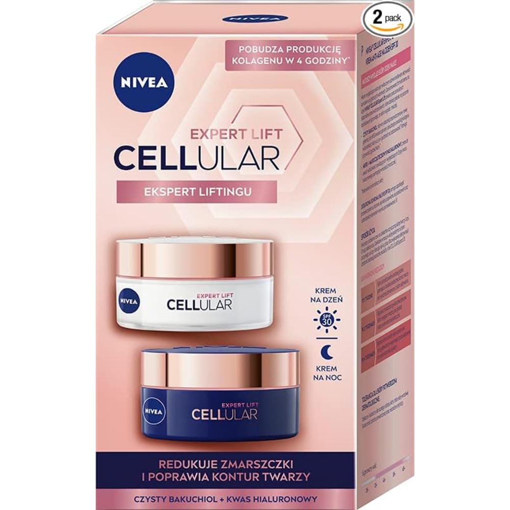 NIVEA Cellular Expert Lift AntiAge Face Cream Set  Day & Night Moisturizers with Bakuchiol and Dual Hyaluronic Acid, 2  50 m