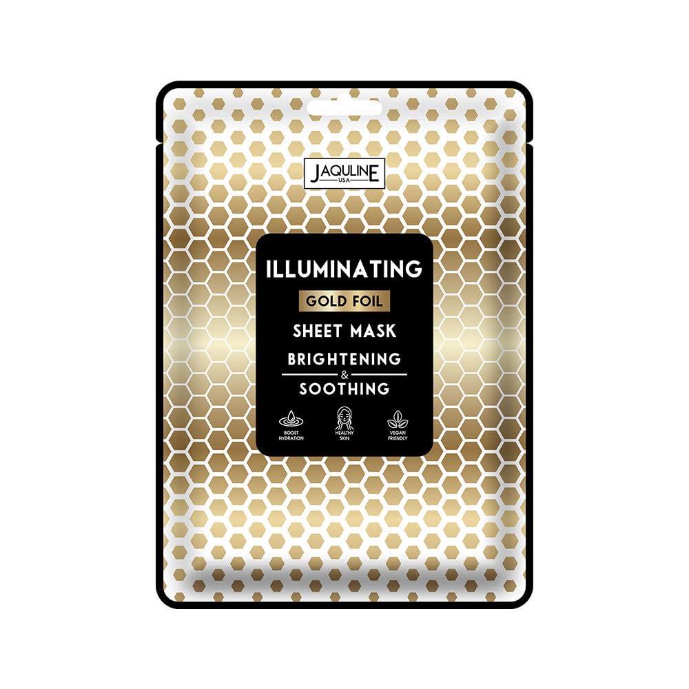 Jaquline Usa Illuminating Gold Foil Sheet Mask | Brightening & Soothing | Enriched With Gold Ash, Tangerine Peel & Niacinamide |