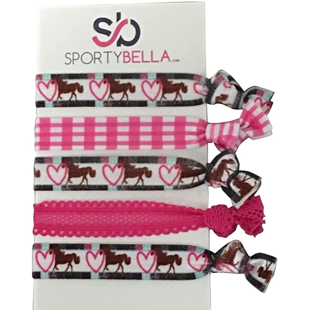 Infinity Collection Heart & Horse Hair Ties Set | No Crease Equestrian Gift Ponytail Holders for Girls & Women | Sports Ribbon T