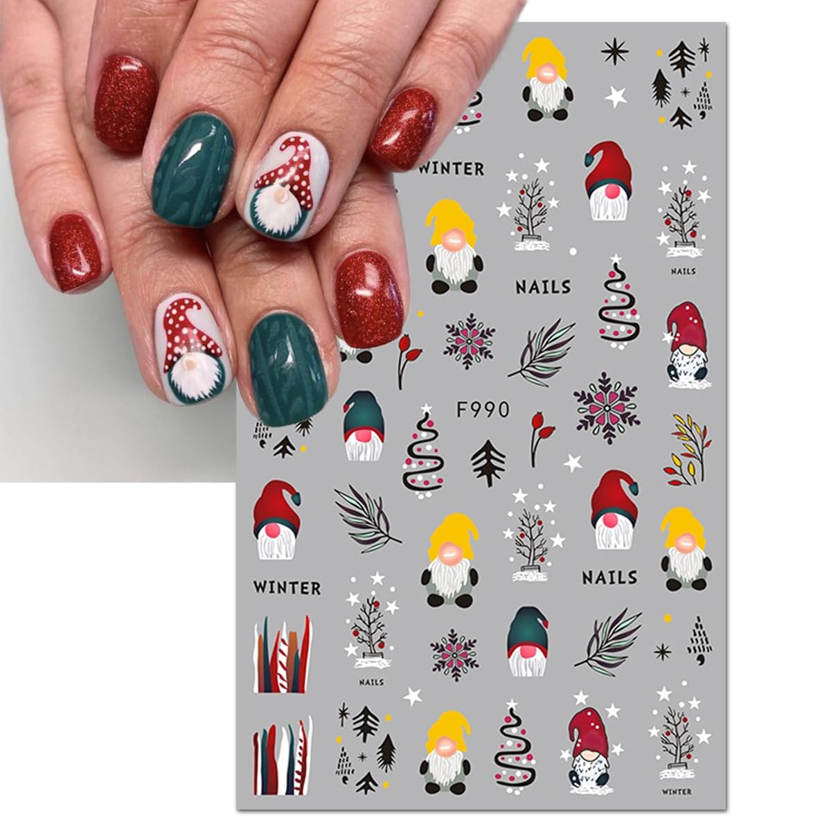 6 Sheets Christmas Nail Art Stickers 3D Self-Adhesive Nail Decals Cute Snowmen Snowflake Cartoon Penguin Elk Nail Designs Xmas W