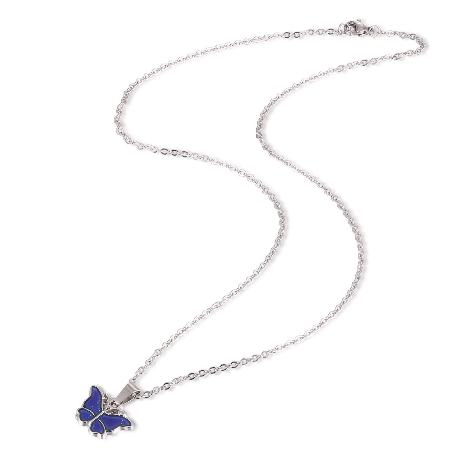 FM FM42 Temperature Sensing Color Changing Butterfly Pendant Necklace with 19.29  Stainless Steel Rolo Chain (Butterfly-3) ZN130