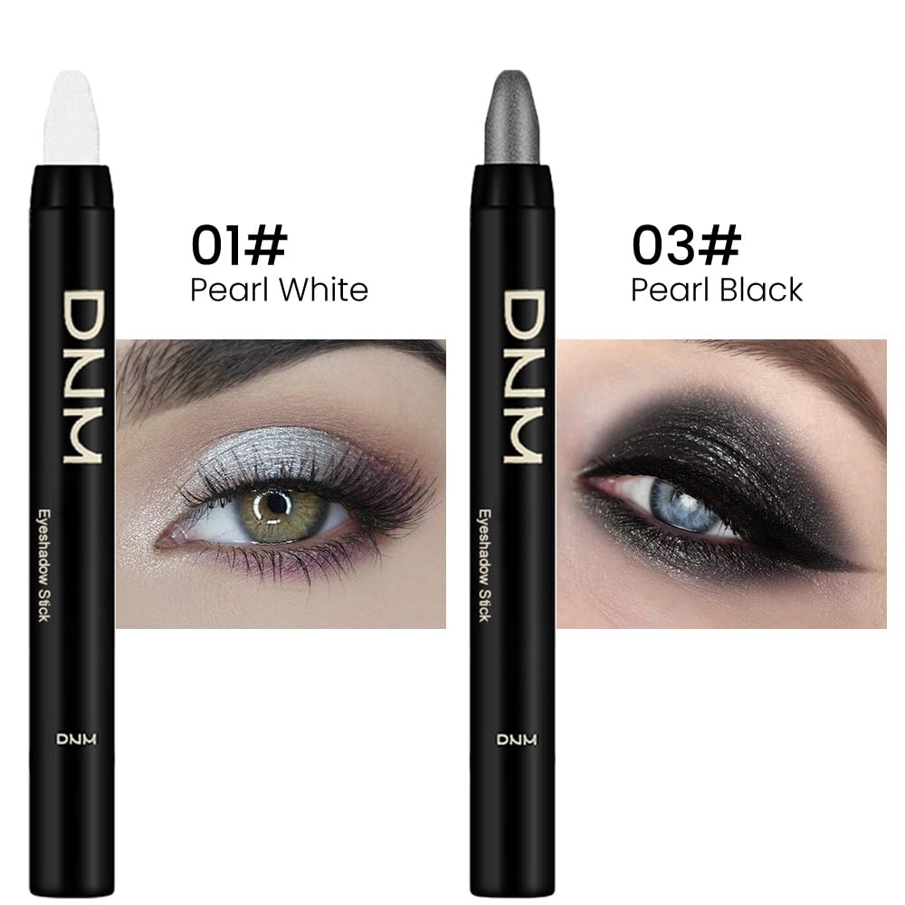 Kaely 2Pcs Cream Eyeshadow Stick Set For Eyes,Pearl White & Pearl Black Shimmer Pen,Eye Brightener Halloween Makeup,Sombras Para