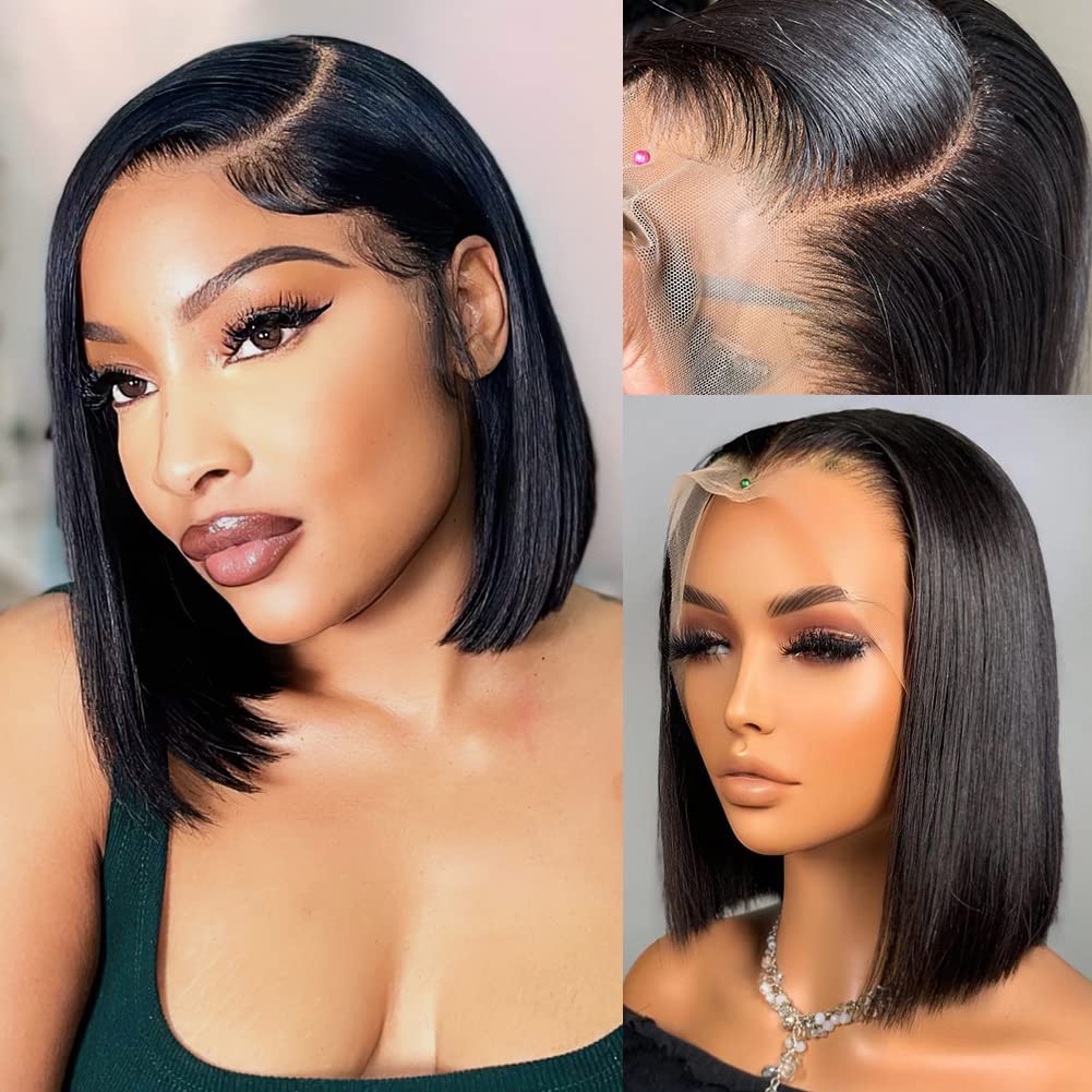Flady 10 inch Bob Wig Human Hair 13x4 Frontal Lace Wig Straight HD Lace Front Wigs Human Hair Pre Plucked With Baby Hair Glueles