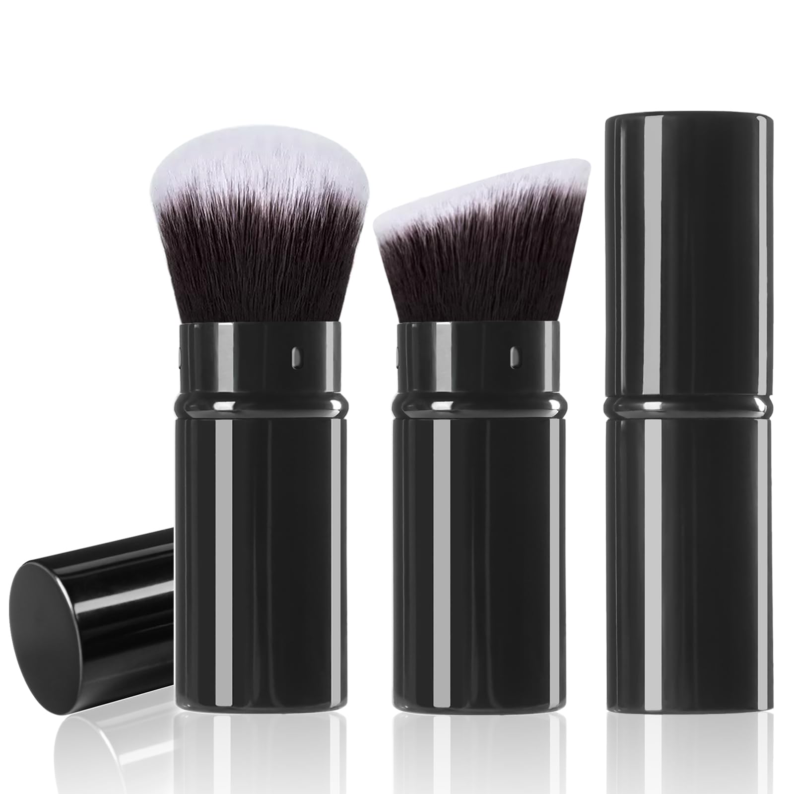 Keriloo Makeup Brush 2 Pack, Retractable Travel Kabuki Powder Makeup Brush, Foundation Face Blush Brushes For Blending Liquid, B