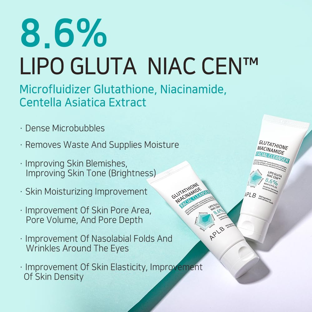 Aplb Glutathione Niacinamide Facial Cleanser | Lipo Gluta Niac Cen 8.6% 2.71 Fl.Oz/Korean Skincare, Cares For Tighten Pores & Se