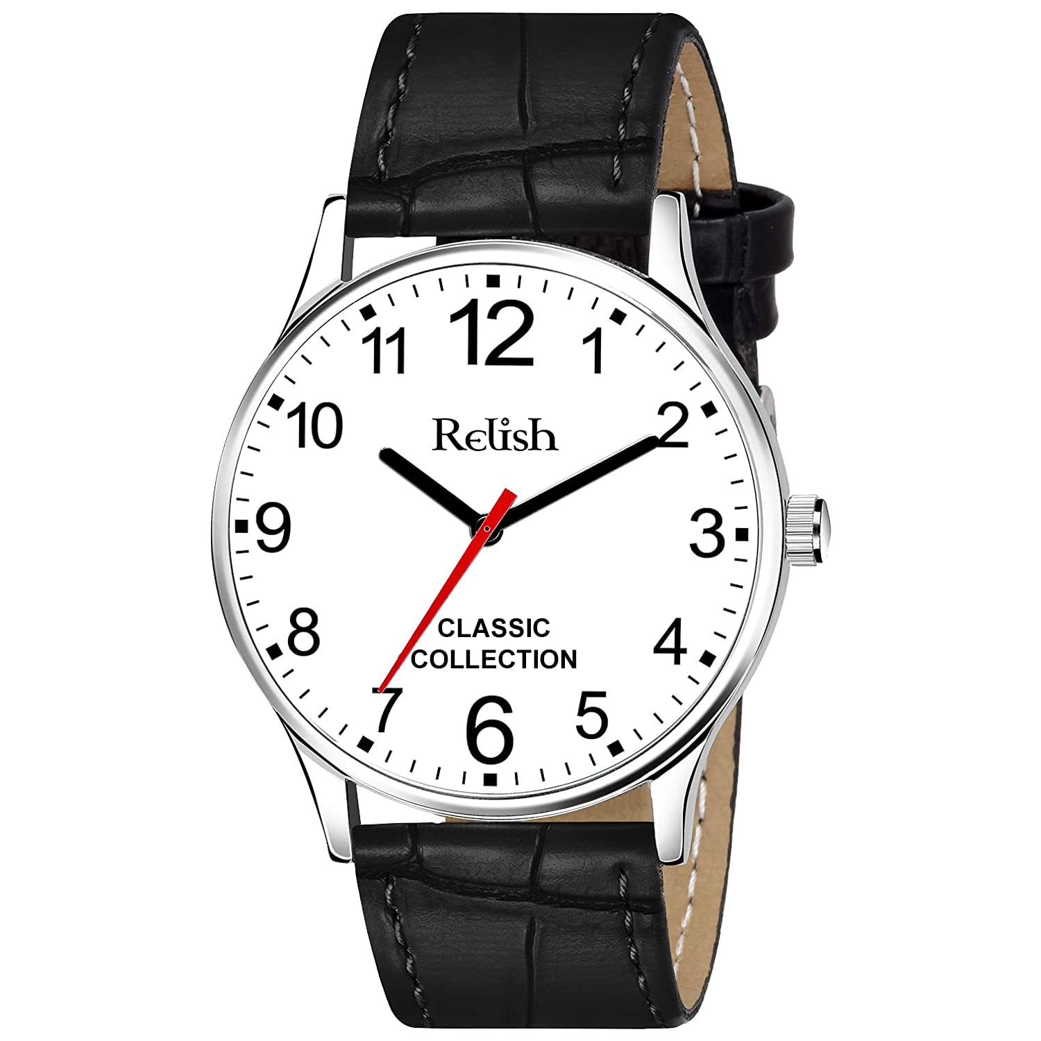 Relish Casual Analog Black Dial MenS Leather Strap Watch (Brown) (Black)