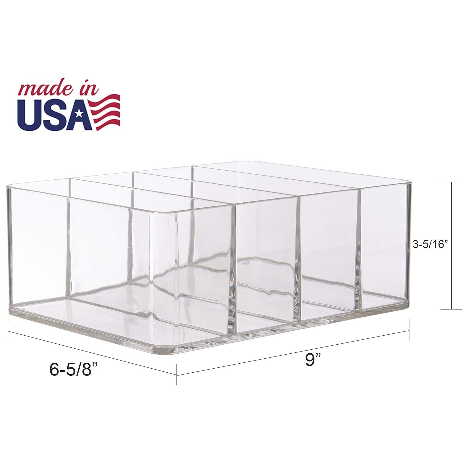 Stori 4-Compartment Clear Plastic Organizer  Rectangular Divided Makeup And Vanity Storage Bin  Use Upright For Eyeshadow Palett