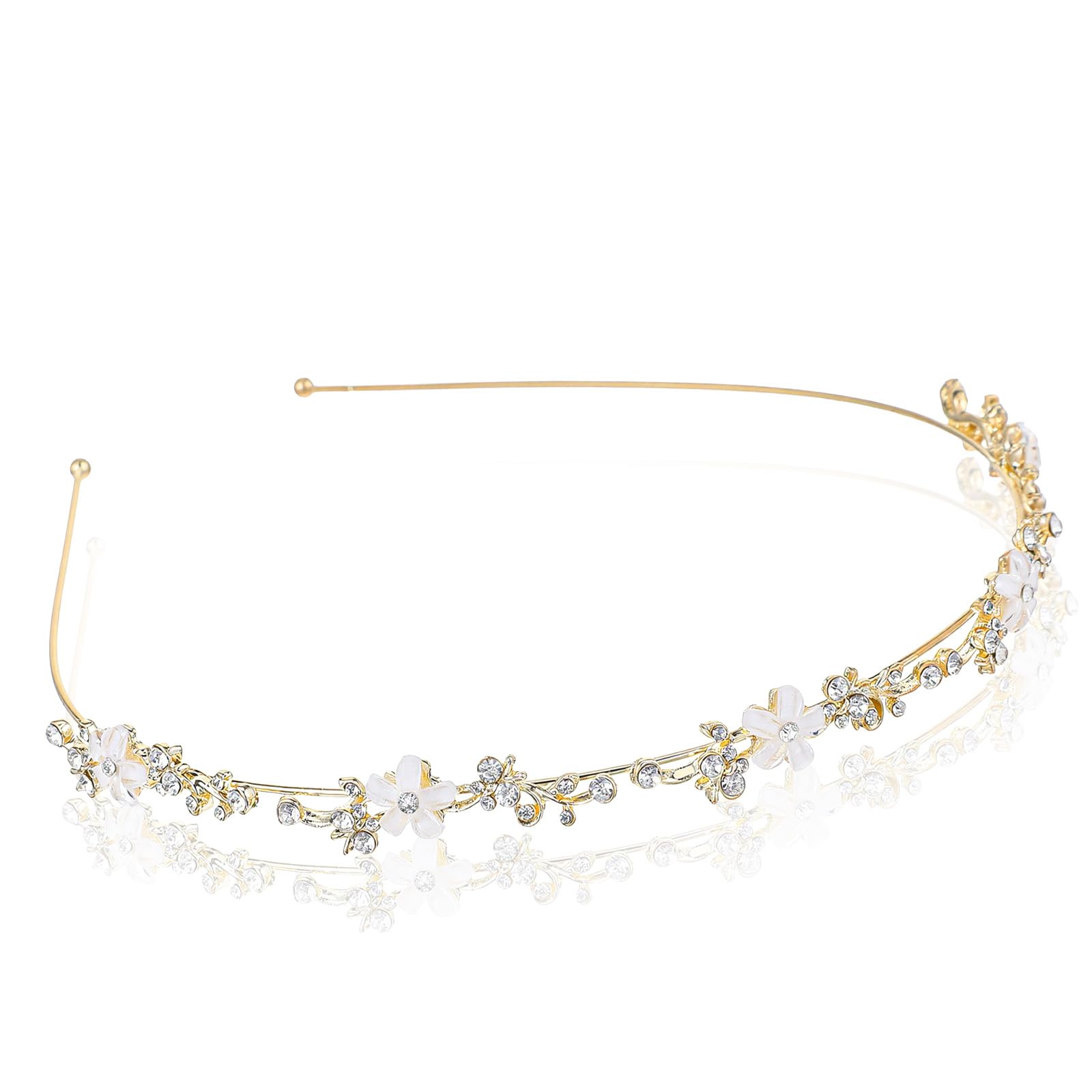 Mabor Gold Headband for Women with Rhinestones, Elegant Princess Wedding Hair Accessories for Girls, Vintage Style Hair Jewelry 