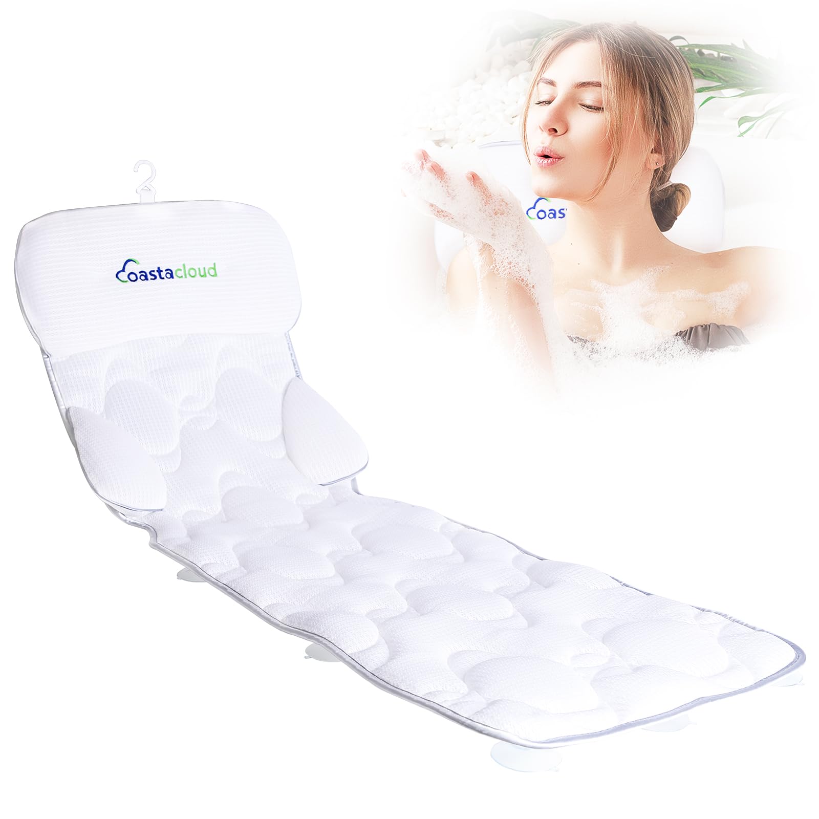Full Body Bath Pillow, Bathtub Mattress Luxury Cushion With Large Suction Cups, Comfort Support Your Head, Neck, Shoulder, Back