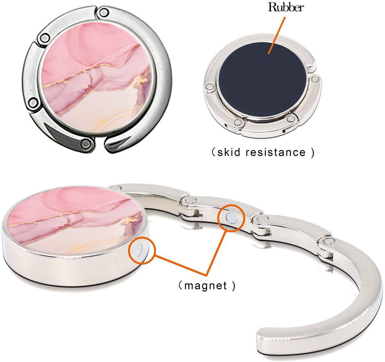 Foldable Purse Hook Womens Bag Table Hanger Collection Desk Hooks for Purse (1pack Pink Pretty Hook)