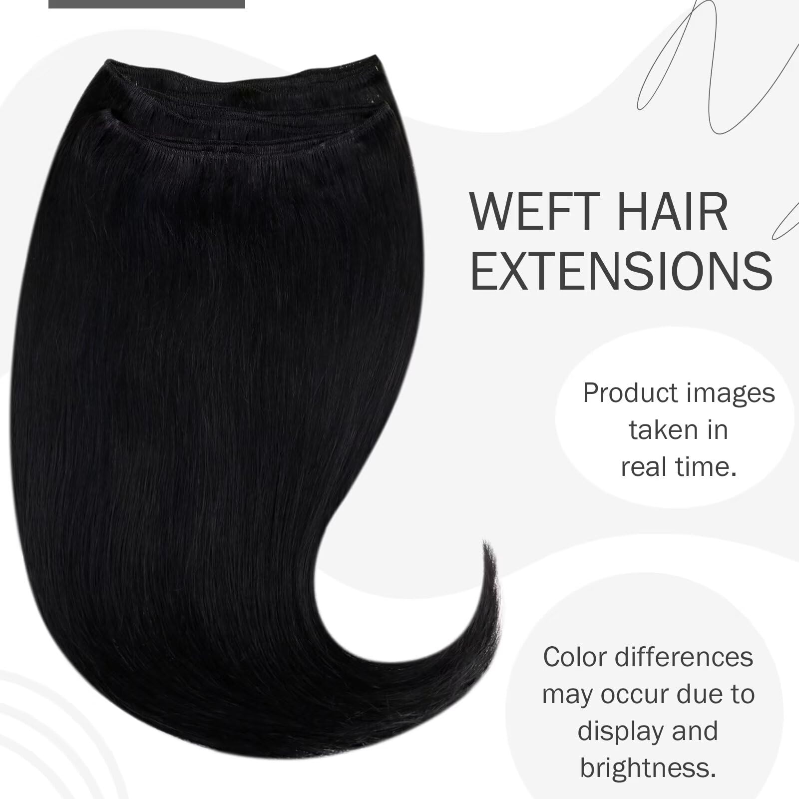 Hetto Black Weft Hair Extensions Human Hair Weft Extensions Remy Human Hair 14 Inch 80G #1 Jet Black Sew In Weft Human Hair Exte