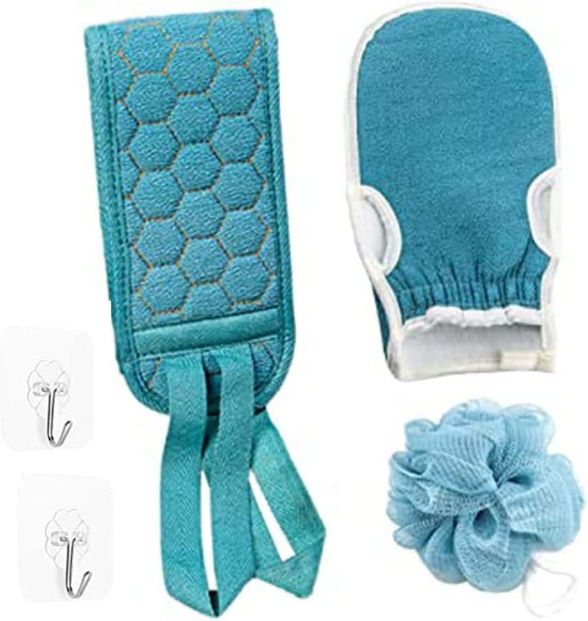 Niralasa Exfoliating Back Scrubber for Shower, Bath Scrub Loofah Sponge, Gloves Mitt for Body Exfoliation, 3 Pcs Bathroom Access