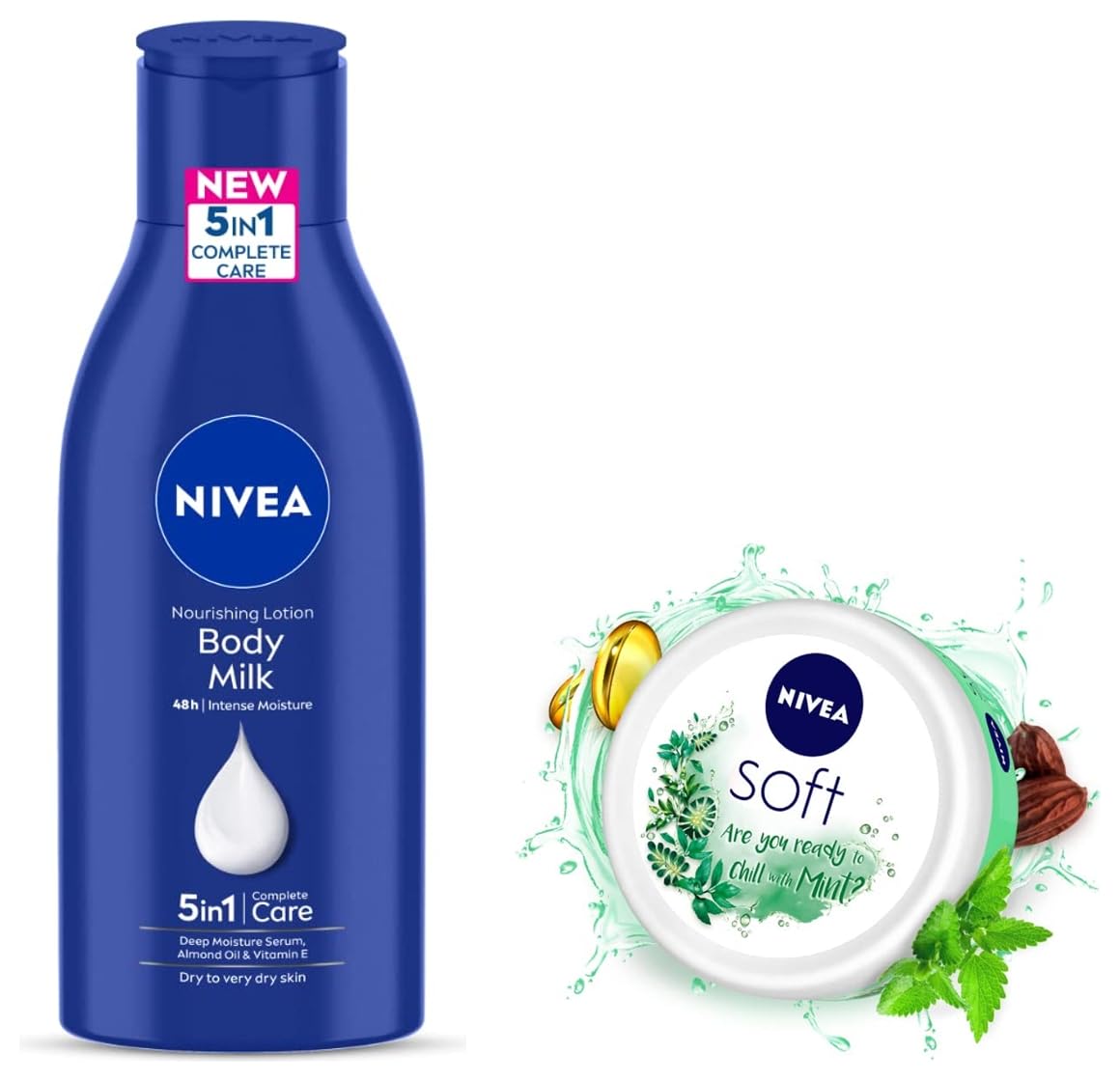 Nivea Soft Chilled Mint, Light Moisturizer For Face, Hand & Body, NonSticky Cream With Vitamin E & Jojoba Oil, 50 Ml & Nivea Bo