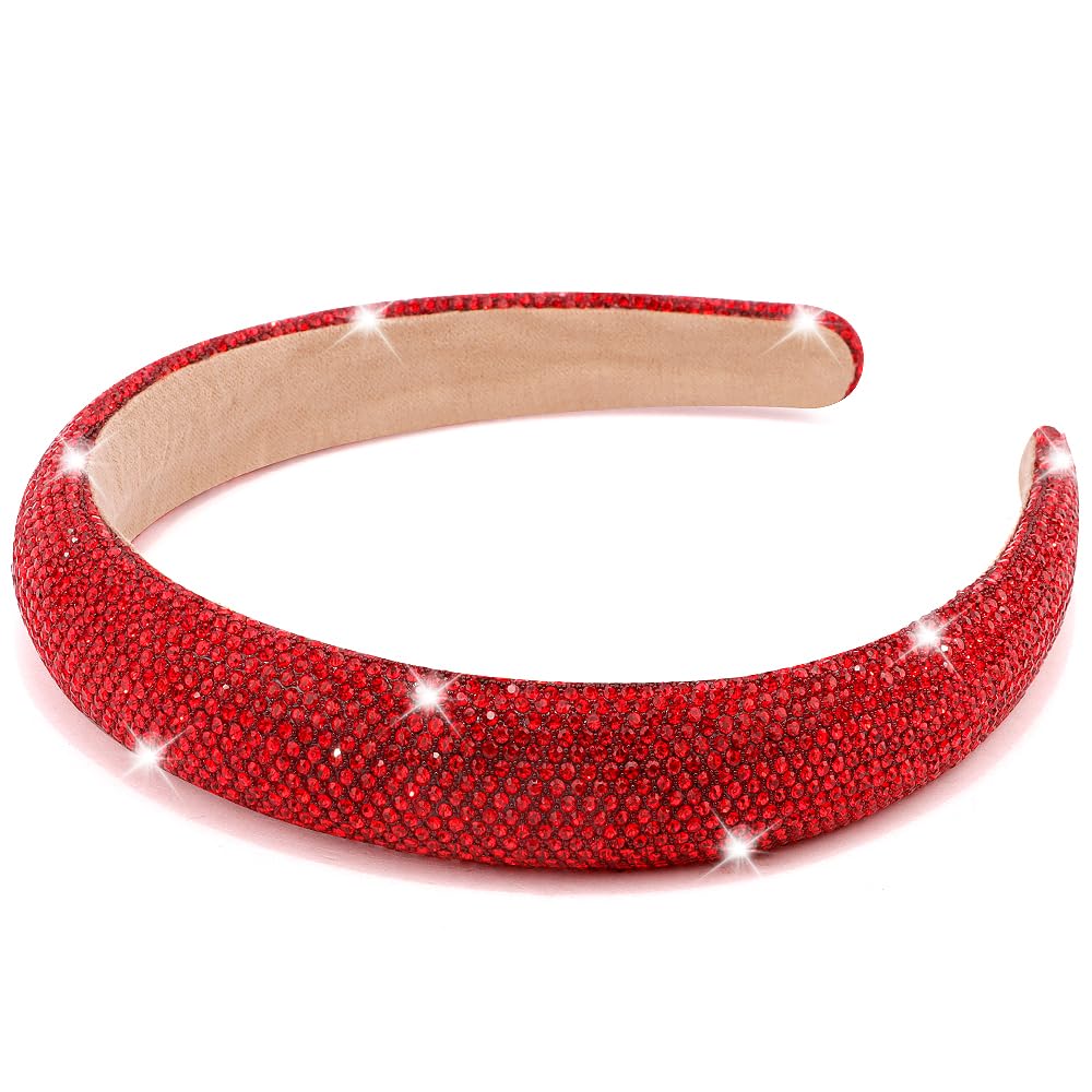 AHONEY Red Headband Rhinestone Headband for Women Girls, Hair Bling Crystal Glitter Sparkly Padded Headband Fancy Jeweled Embell