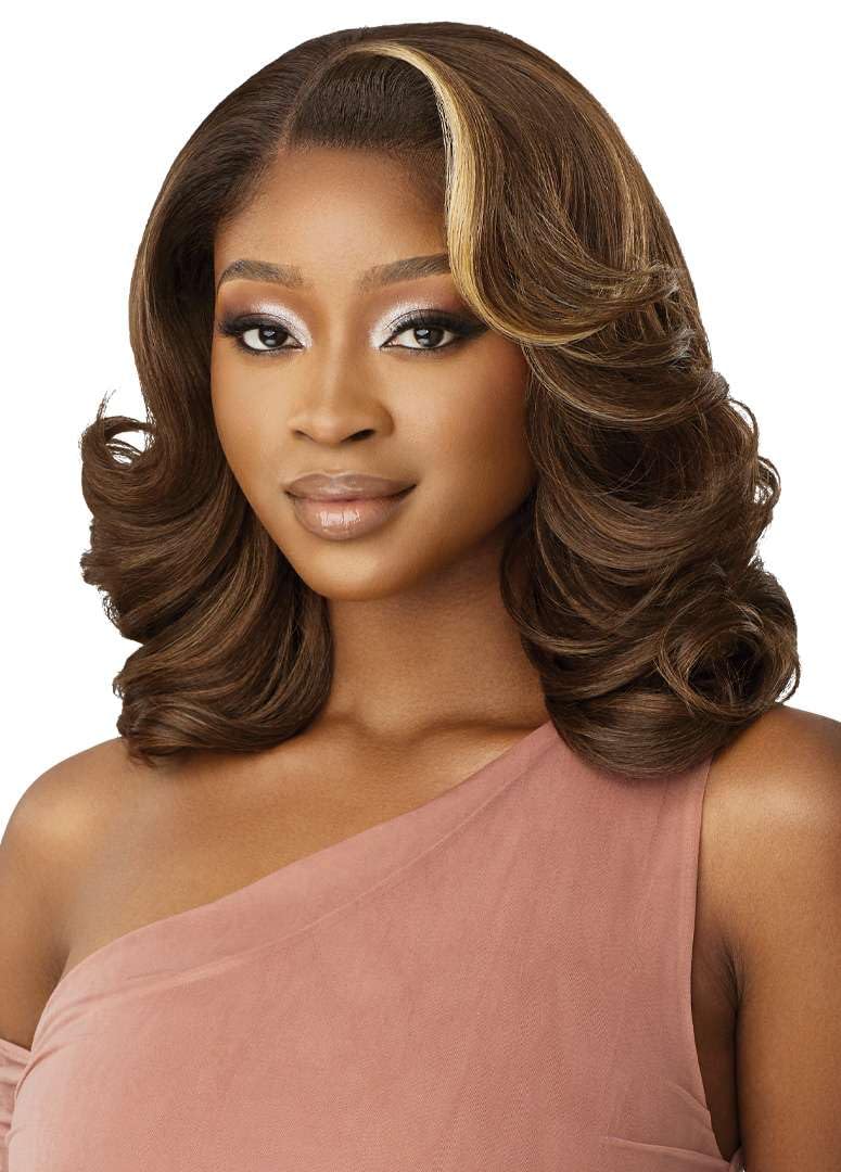 Outre - 5X5 Lace Closure Wig - Human Hair Blend - Body Wave 16'' (DR2/CHOCOLATE SWIRL)
