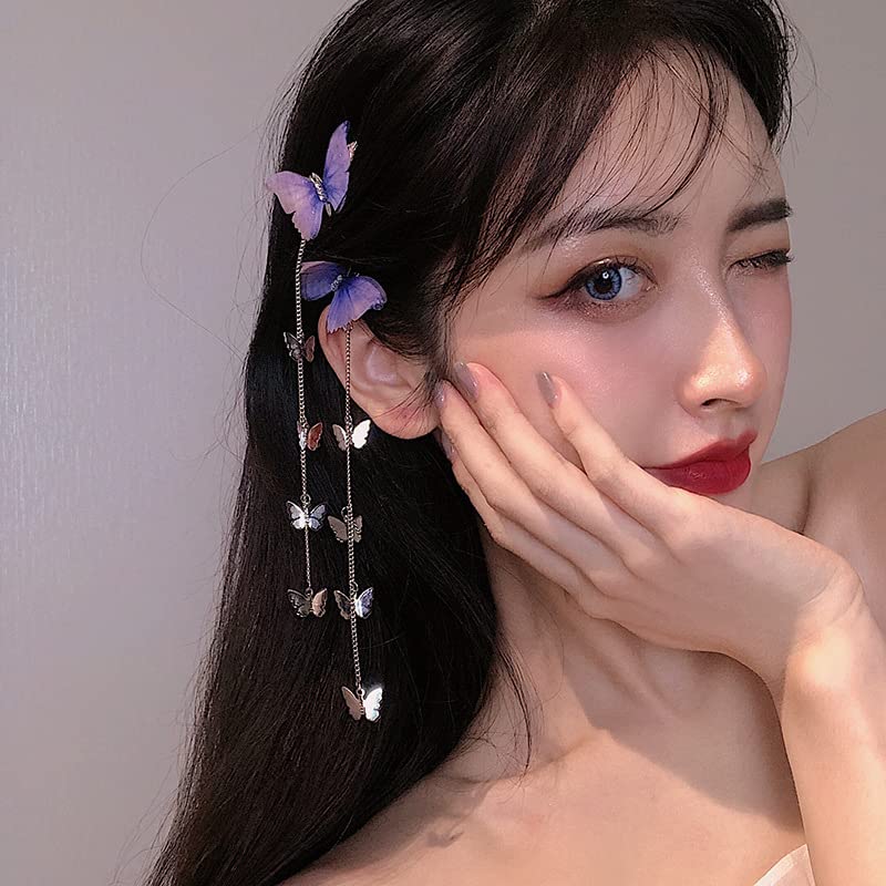 Bartosi Butterfly Hair Pins Purple Butterfly Hair Barrettes Tassel Hair Clips Cute Hanging Butterfly Hairpin Bobby Pins Hair Sty