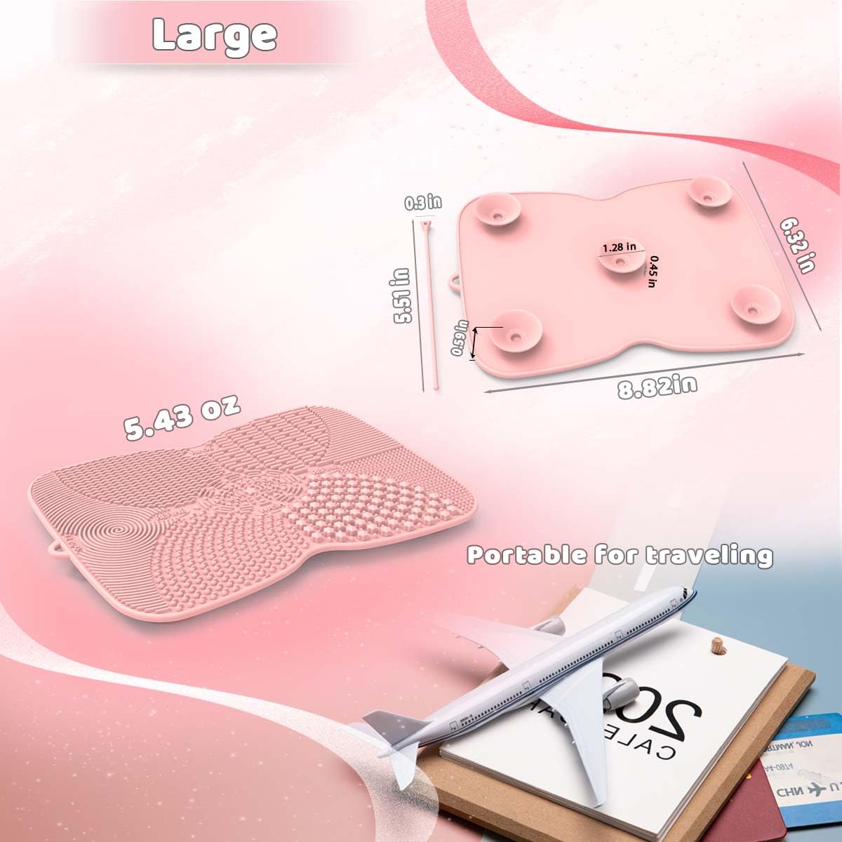 YalsFTY Silicone Makeup Brush Cleaner Pad with Suction Cup, 8 Textures, Stable, Makeup Brush Cleaning Mat (Pink)