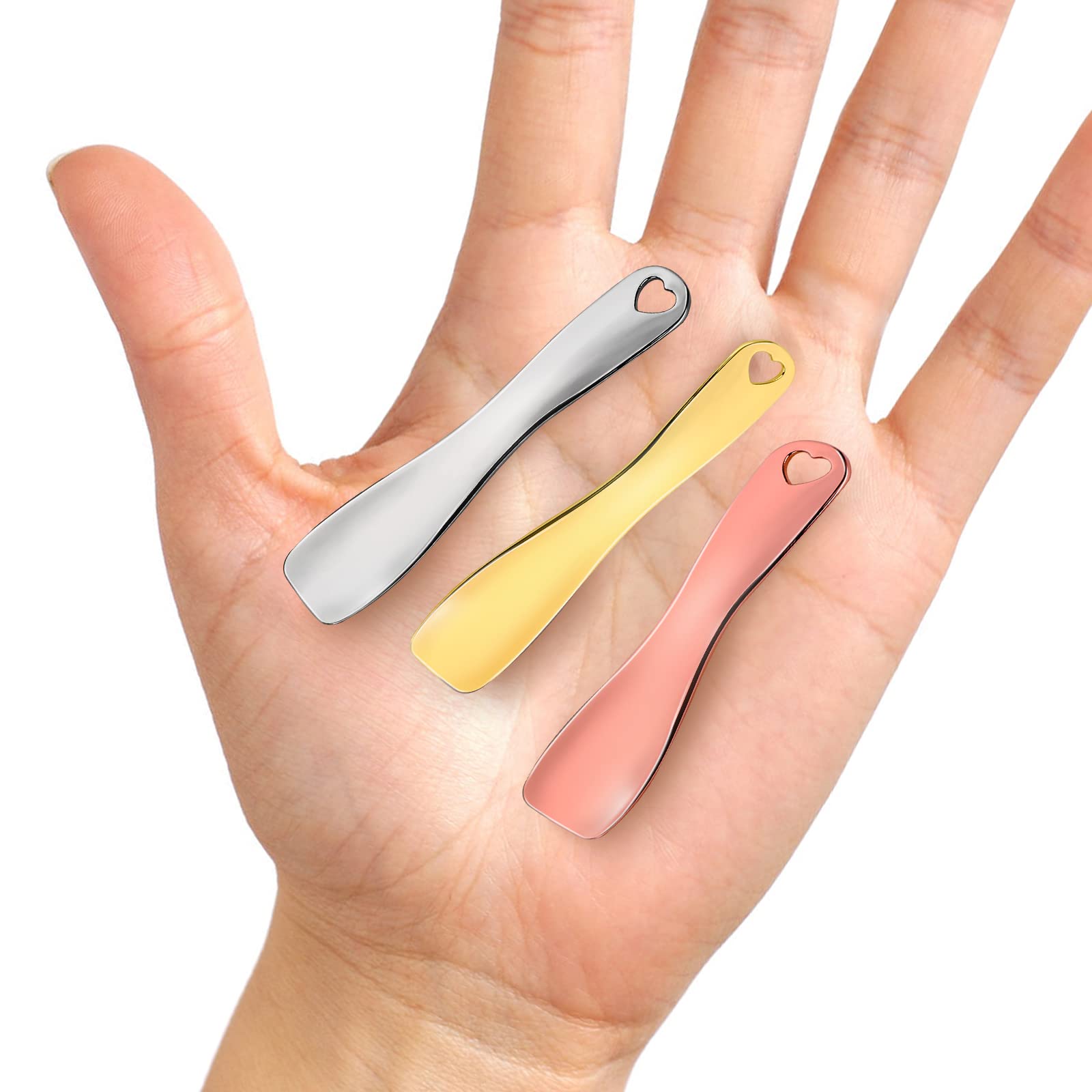 Wllhyf 3 Pcs Metal Cosmetic Spoon Skincare Spatula Stick Applicator Beauty Spa Mini Spoon Skin Care Facial Cream Mask Scoop Make