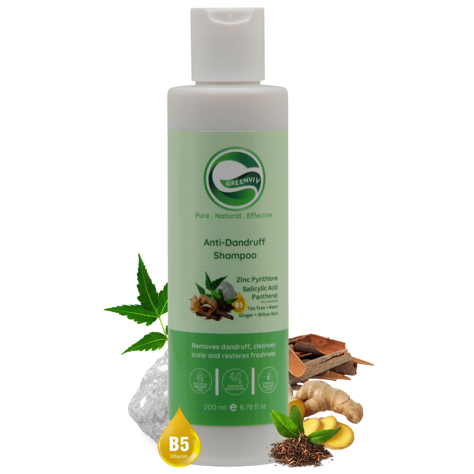 Greenviv Anti Dandruff Shampoo | With Zinc Pyrithione, Salicylic Acid & Tea Tree | Helps Reduce Dandruff, Itchy Scalp & Flakes |
