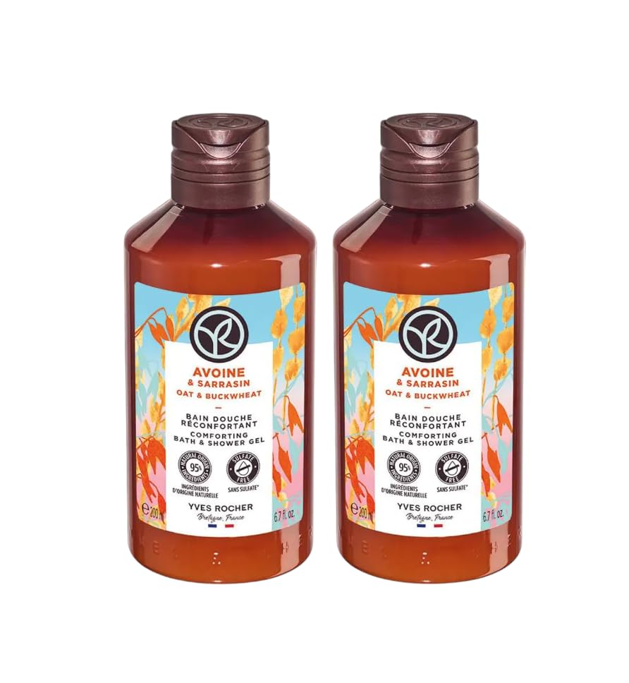 Yves Rocher Oats & Buckwheat Nourishing Shower Gel Bath & Body Routine Women Men Day Care 200 ml./6.7fl.oz. Set of 2 Best Gift K