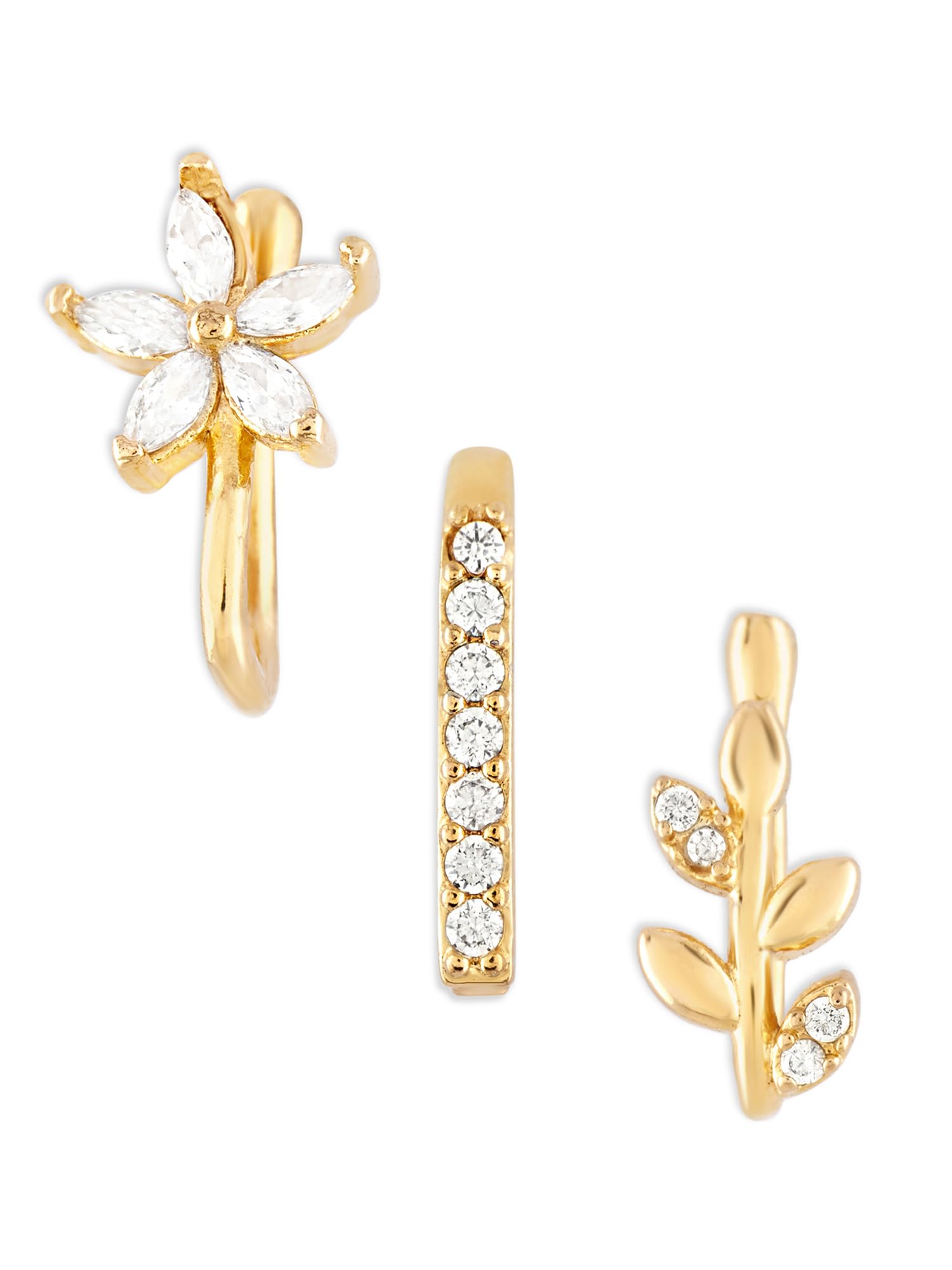 Zaveri Pearls Set Of 3 Gold Tone Cubic Zirconia Contemporary Brass Clip On Nose Pins For WomenZpfk17365