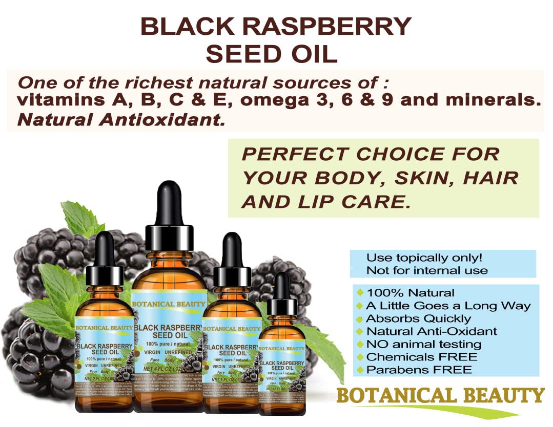 Botanical Beauty Black Raspberry Seed Oil 100% Pure Natural Undiluted Virgin Unrefined Cold Pressed Carrier Oil. 4 Fl.Oz.-120 Ml