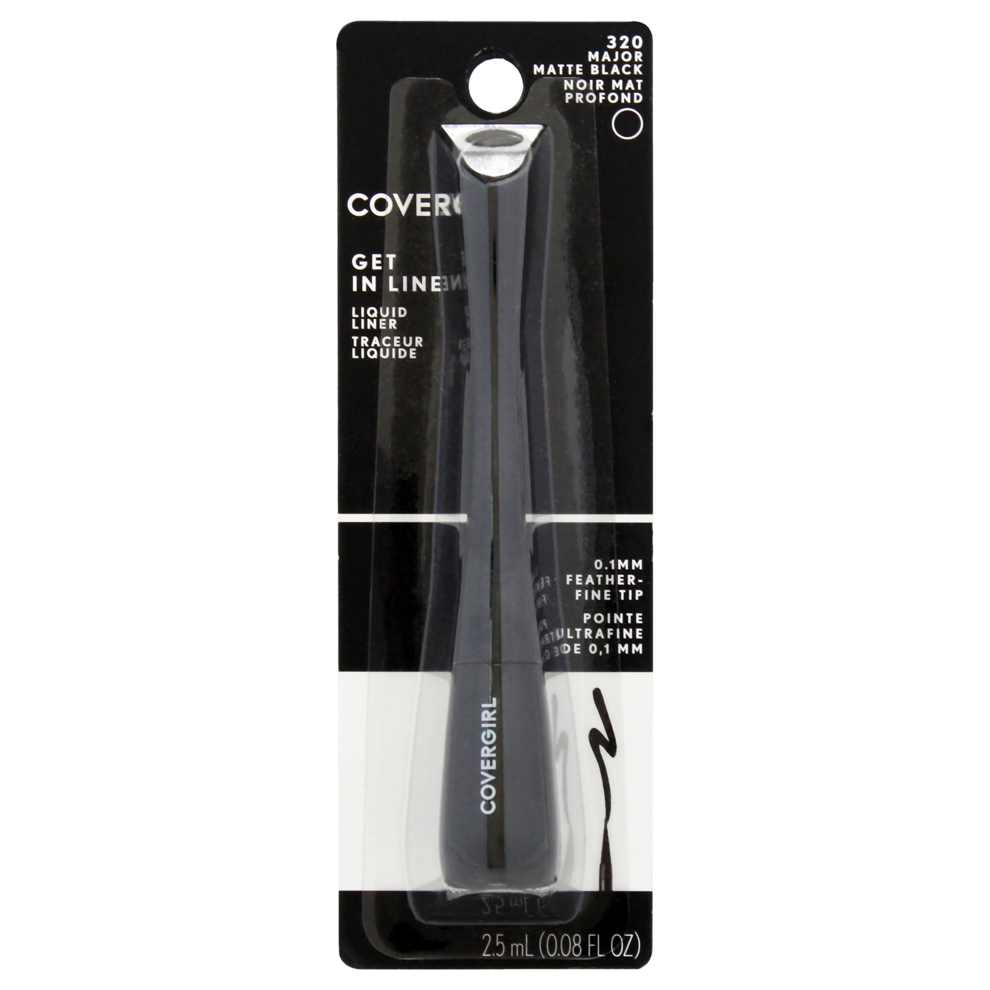 Covergirl Get In Line Liquid Eyeliner, Black Crystal, Long Lasting, 0.08 Ounces, Feather-Fine Tip, Contour-Grip Handle, Quick-Dr