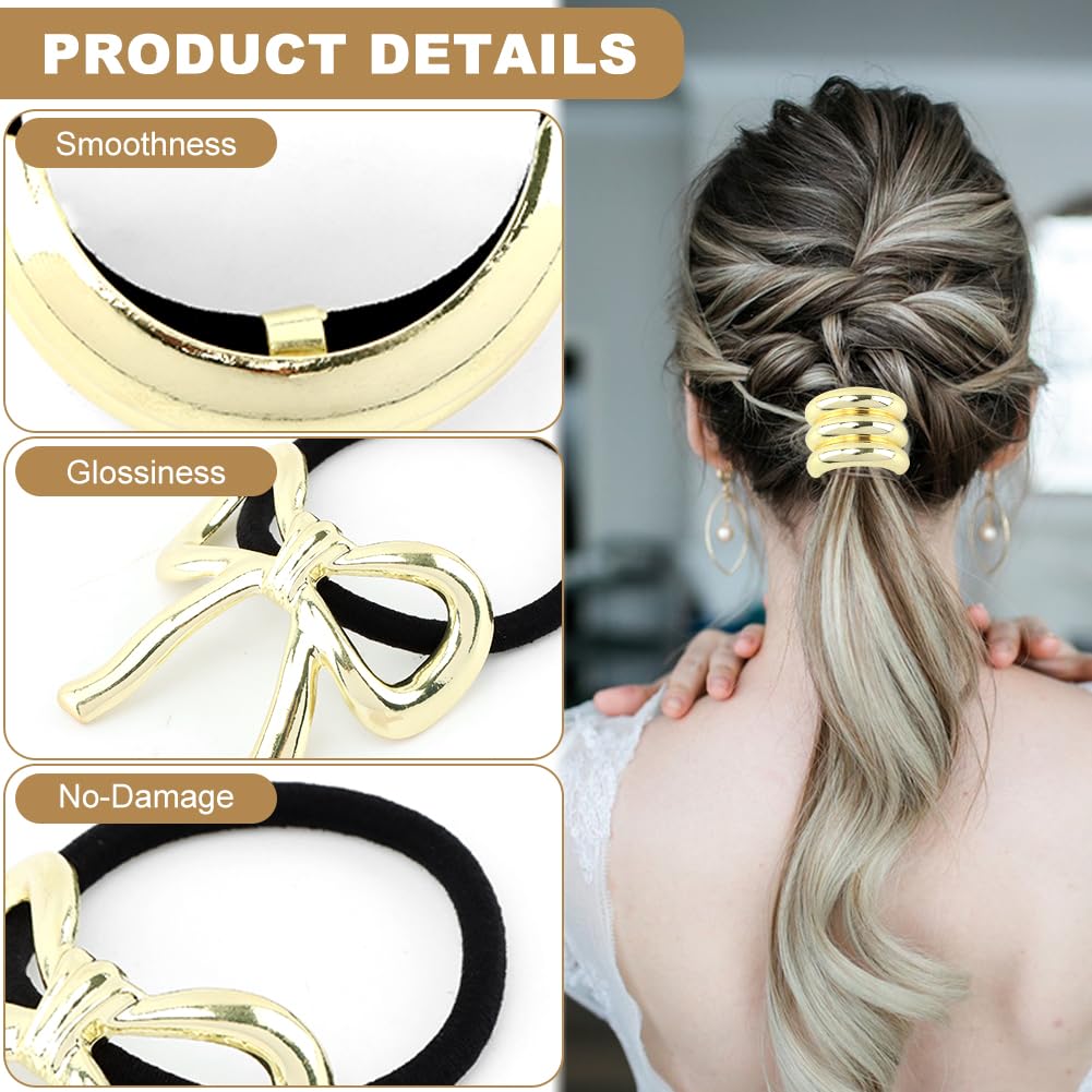 8Pcs Hair Ties,Metal Gold Elastic Hair Cuffs,Metal Geometric Elastic Hair Ties,Gold Ponytail Cuff Elastic Hair Ties,Gold Hair Cu