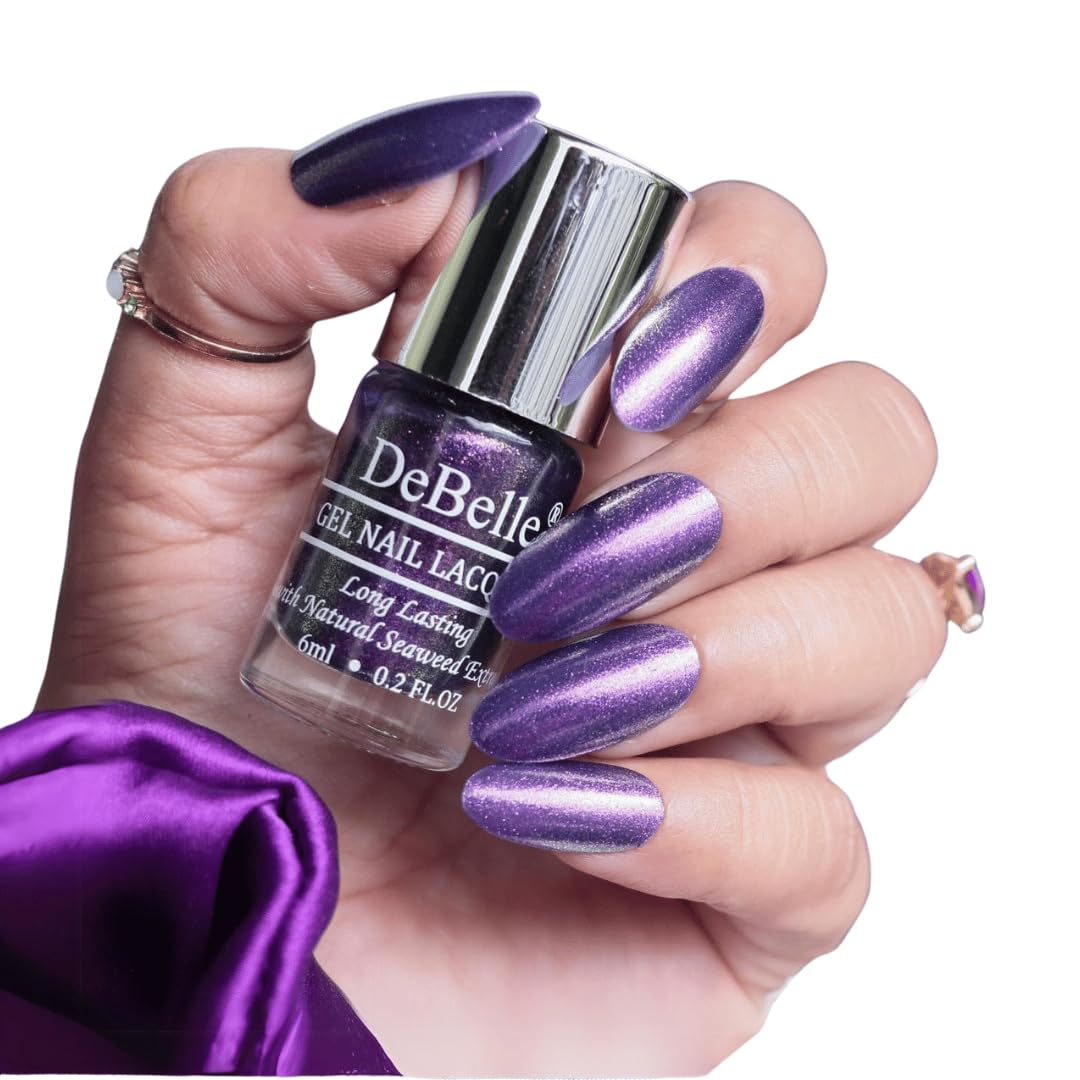 Debelle Gel Nail Polish Delightful Daphne(Duo Holo Purple Glitter Nail Paint)| Non Uv  Gel Finish |Chip Resistant | Seaweed Enr