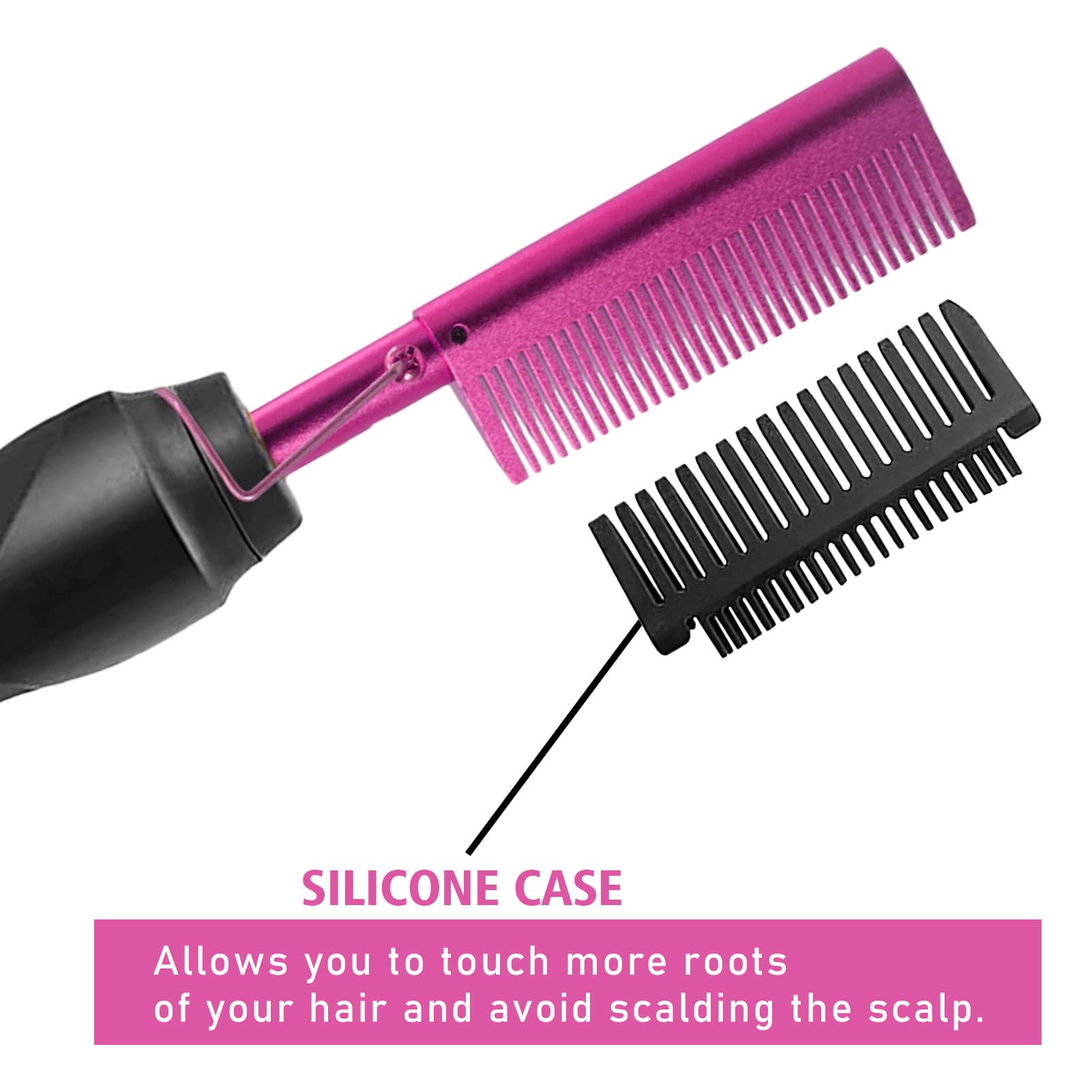 Goiple Electric Hot Comb Pink Hair Straightener & Curling Iron for Natural Black Hair Wigs - Model GEHC005