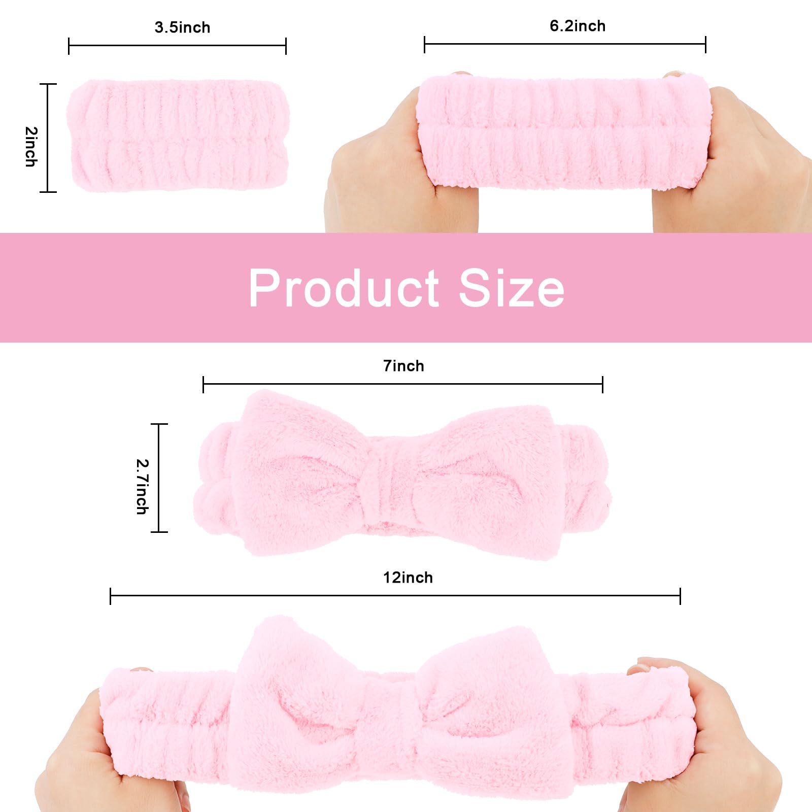 Cieher 12 Pcs Black & Pink Makeup Headband For Women Wrist Washband Scrunchies Cuffs For Washing Face, Soft Bow Hair Band Matchi