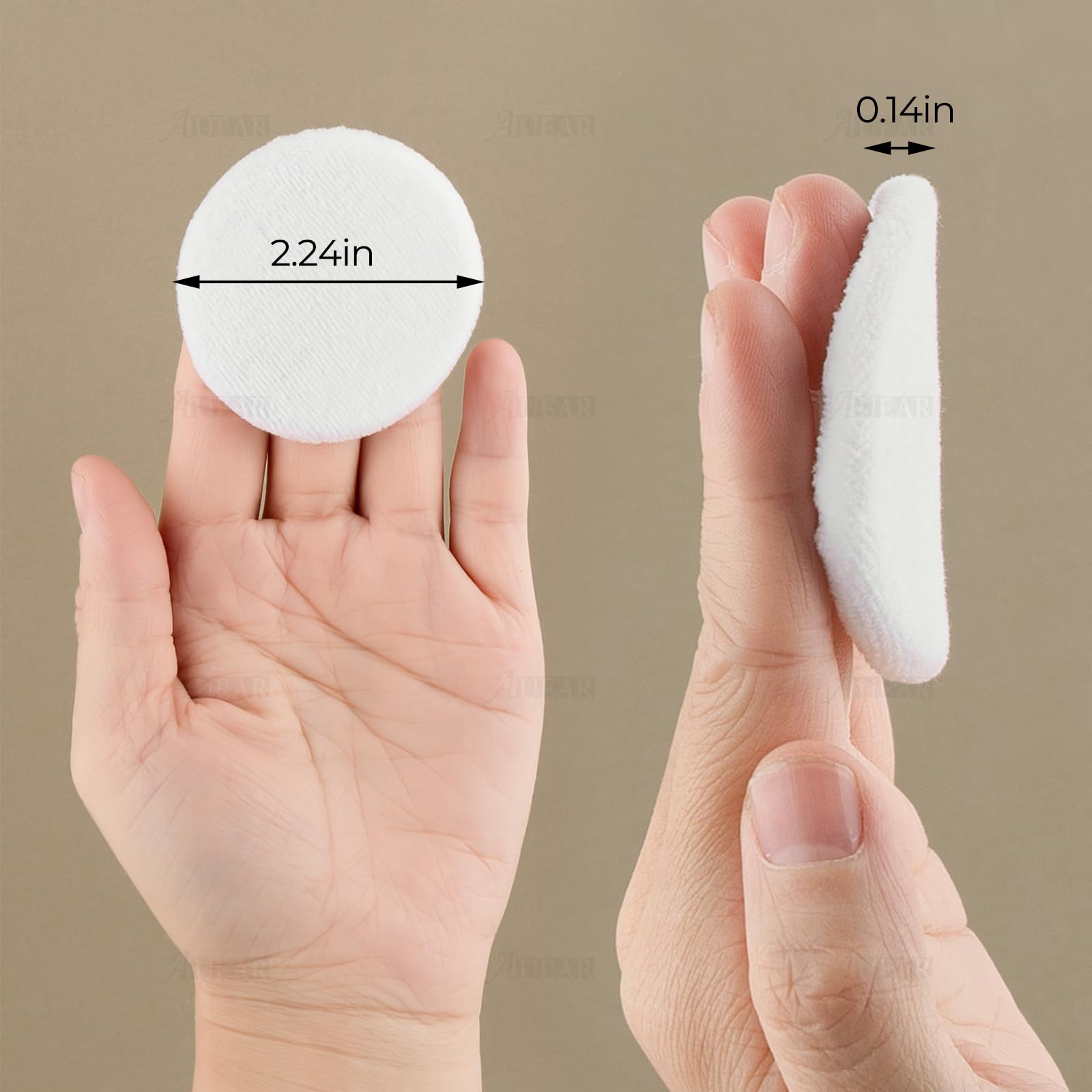 AUEAR, 10 Pack Powder Puffs Washable Pure Cotton Round Makeup Pads 2.36 Inch Cosmetic Face Powder Puff with Ribbon for Loose Fou