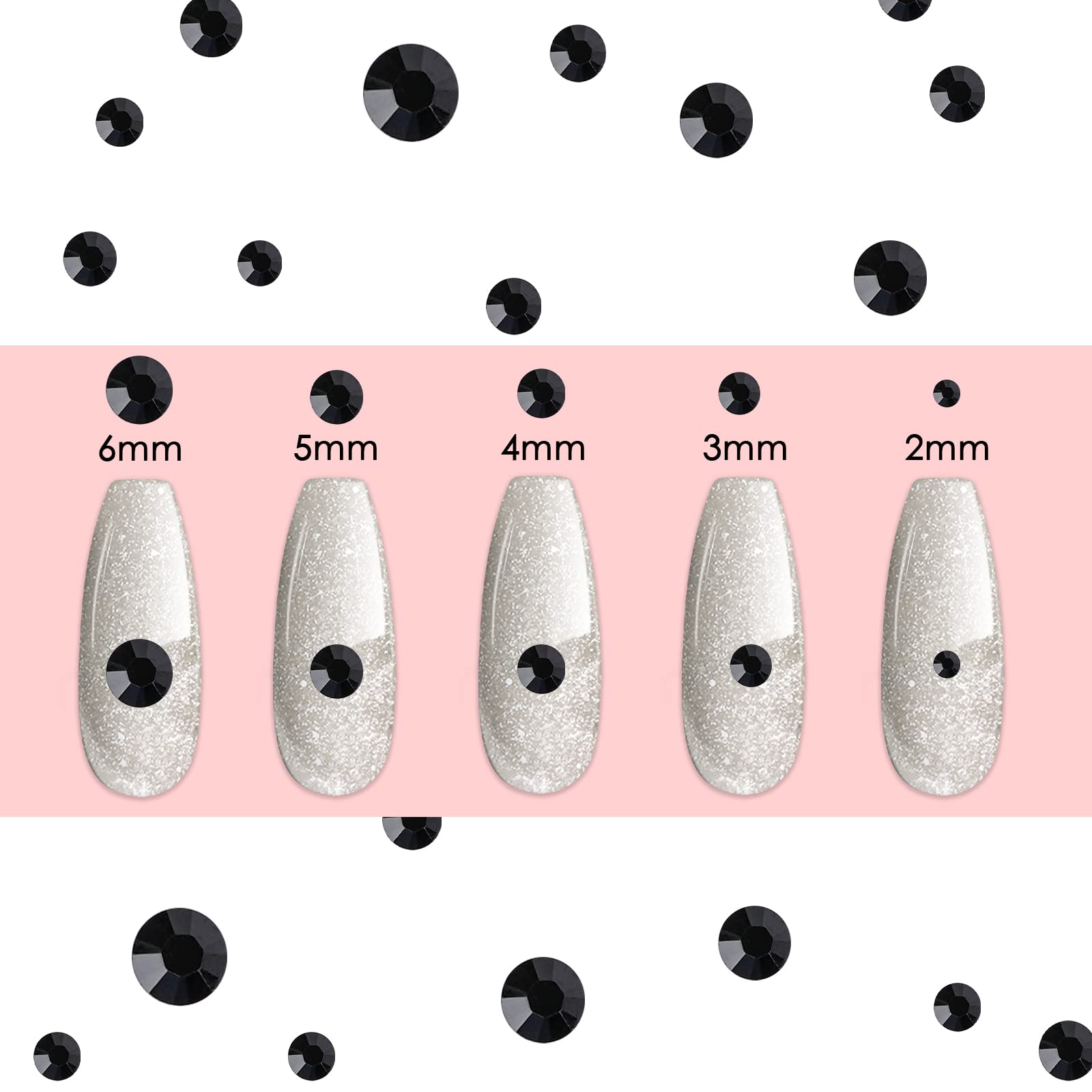 Canvalite 1500Pcs Black Rhinestones Flat Back Gems, Nail Rhinestones Nail Art Gems With Pick Up Tweezers And Rhinestone Picker D