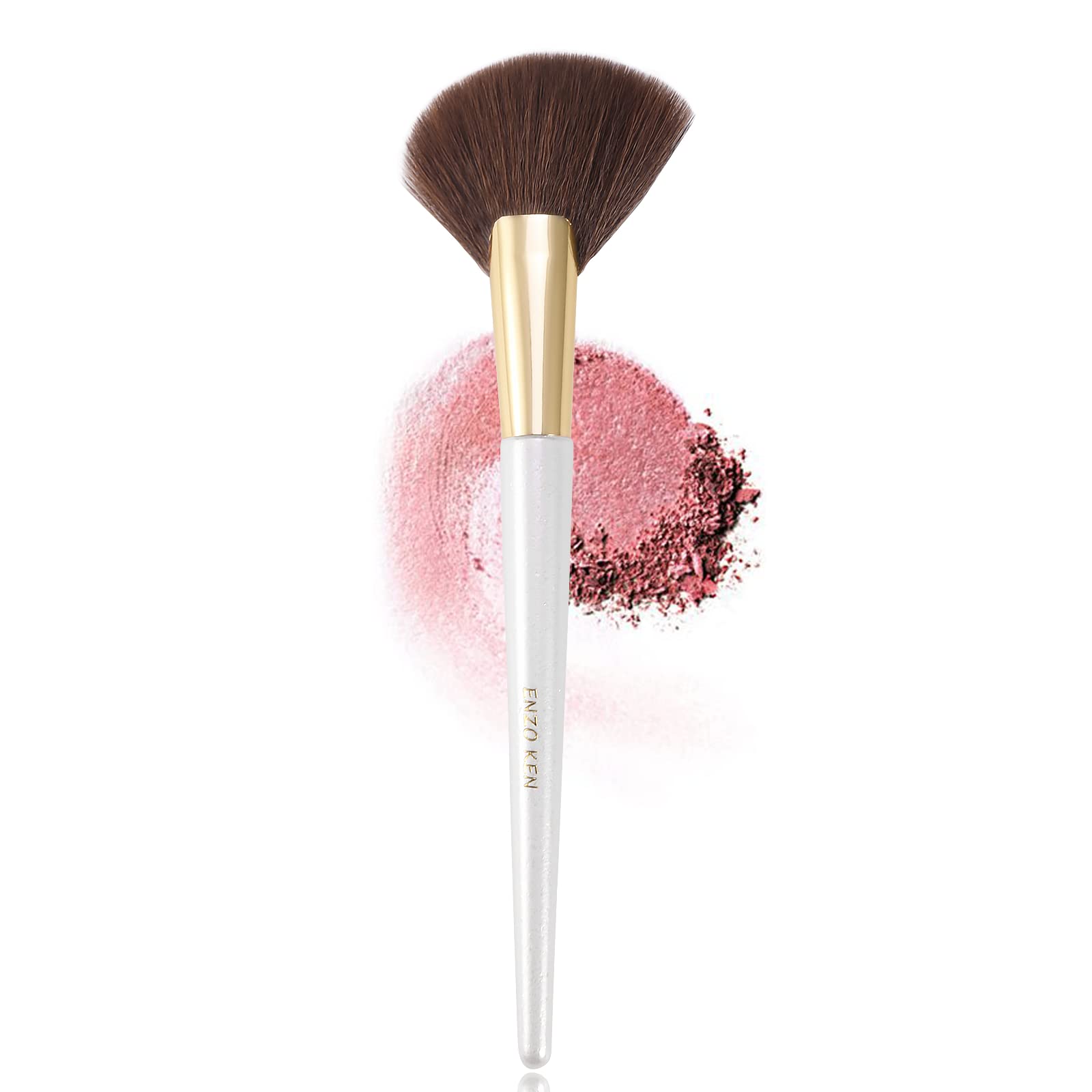 Enzo Ken Angled Fan Makeup Brush, Thick Fan Brush Makeup, Fan Brush Bronzer, Fluffy Blush Brush For Cheeks, Sculpt Blush Brush,