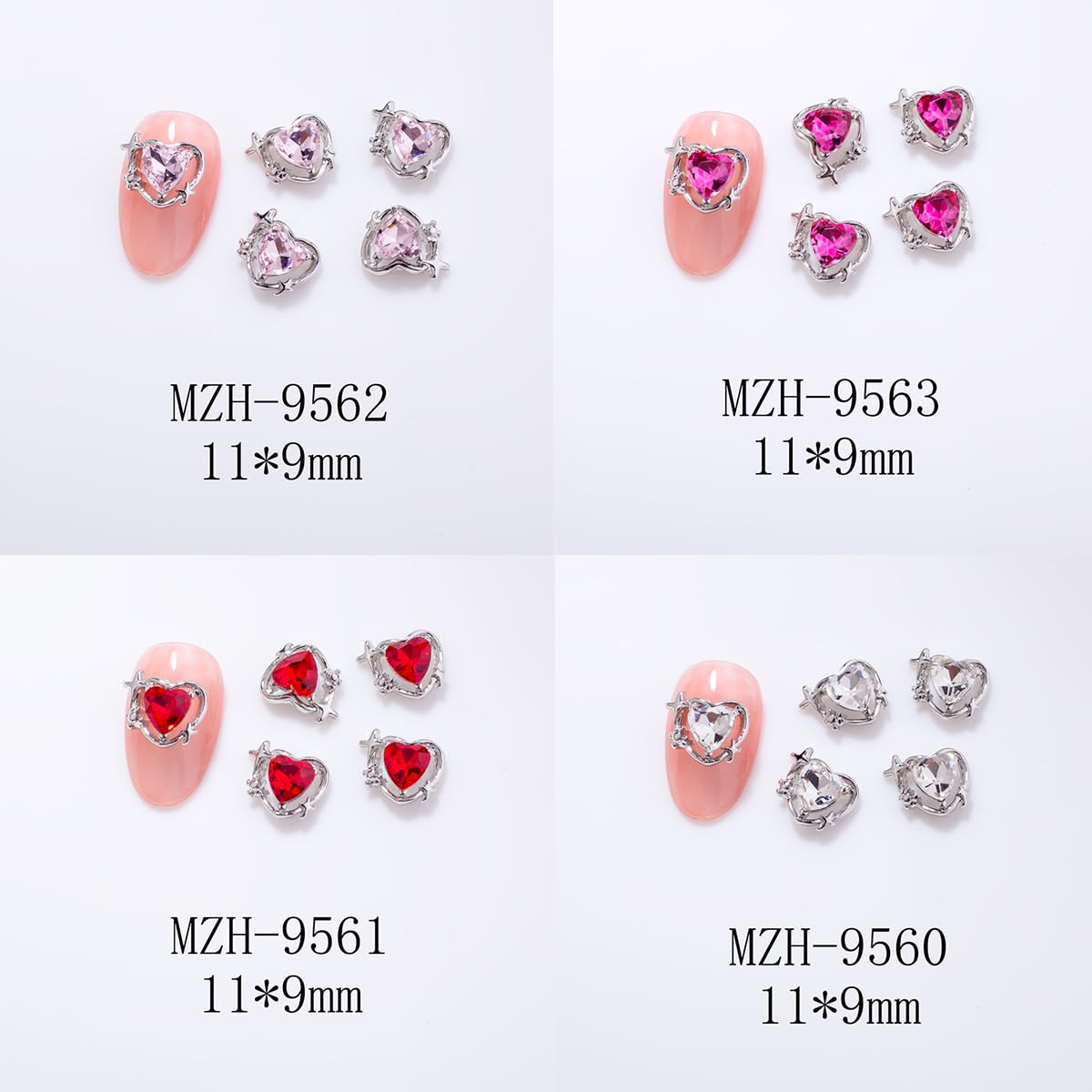 10Pcs Silver Heart Nail Art Charms Rhinestones For Nails Valentine'S Day Decals 3D Luxury Love Crystal Nail Rhinestones Gems Lov