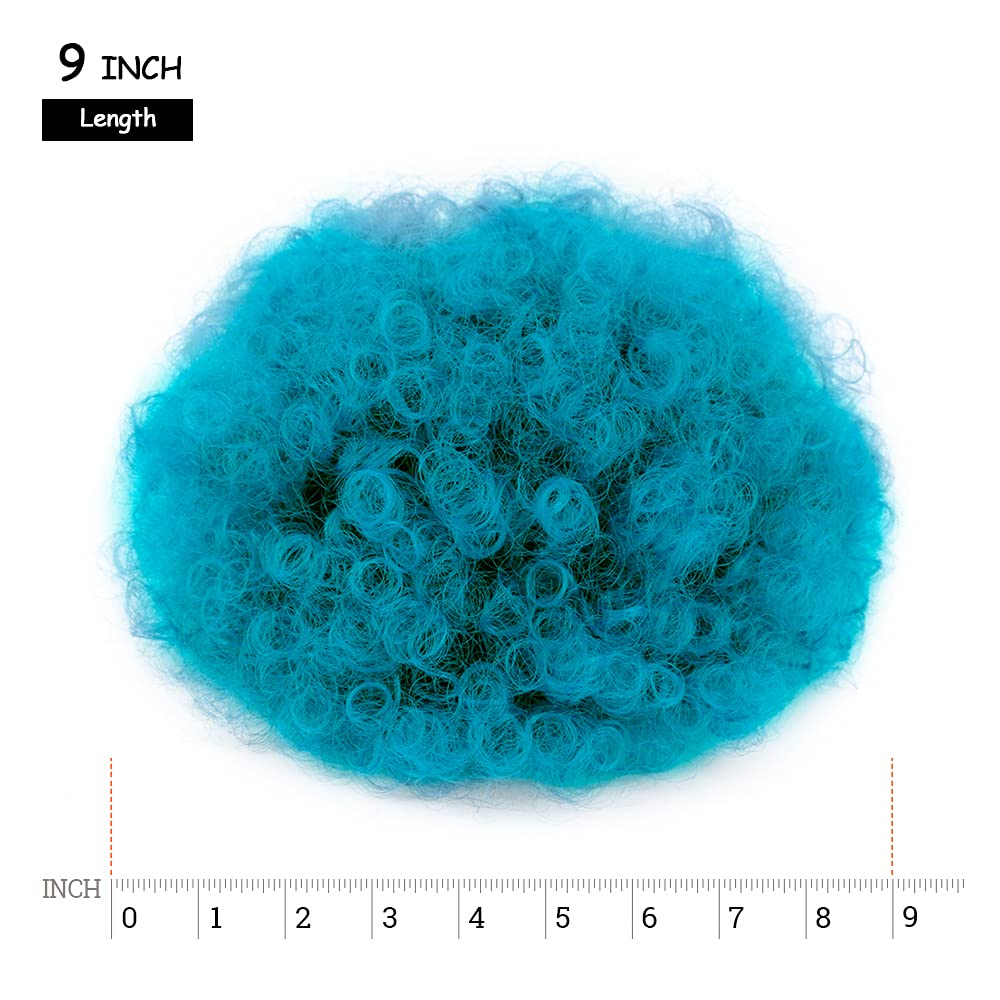 Yinmei Baibian Ombre Blue Afro Puff Drawstring Ponytail Short Ponytail High Puff Bun Hair Piece Kinky Curly Clip In On Updo Hair