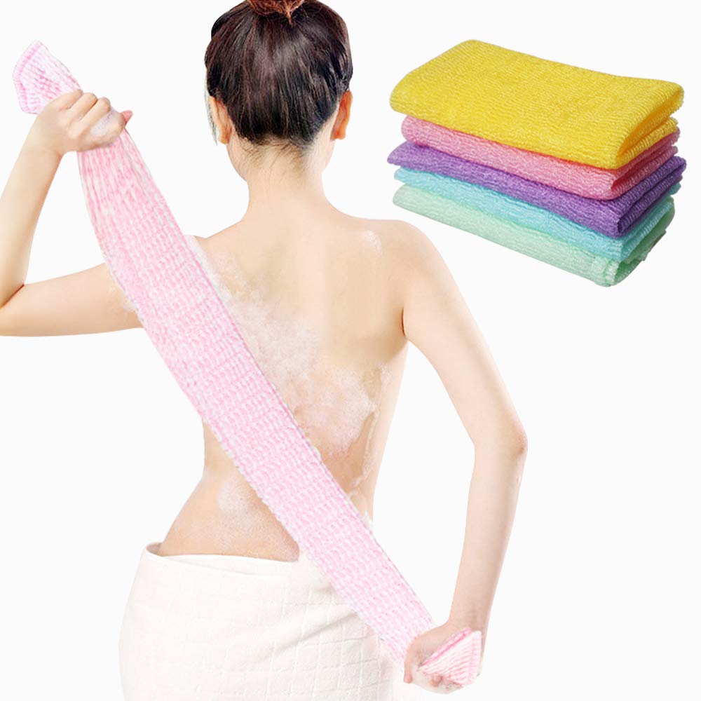 5 Pieces Beauty Skin Bath Wash Towel Long Exfoliating Nylon Bath Cloth Towel, Magic Shower Washcloth For Body, 35 Inches (5 Colo