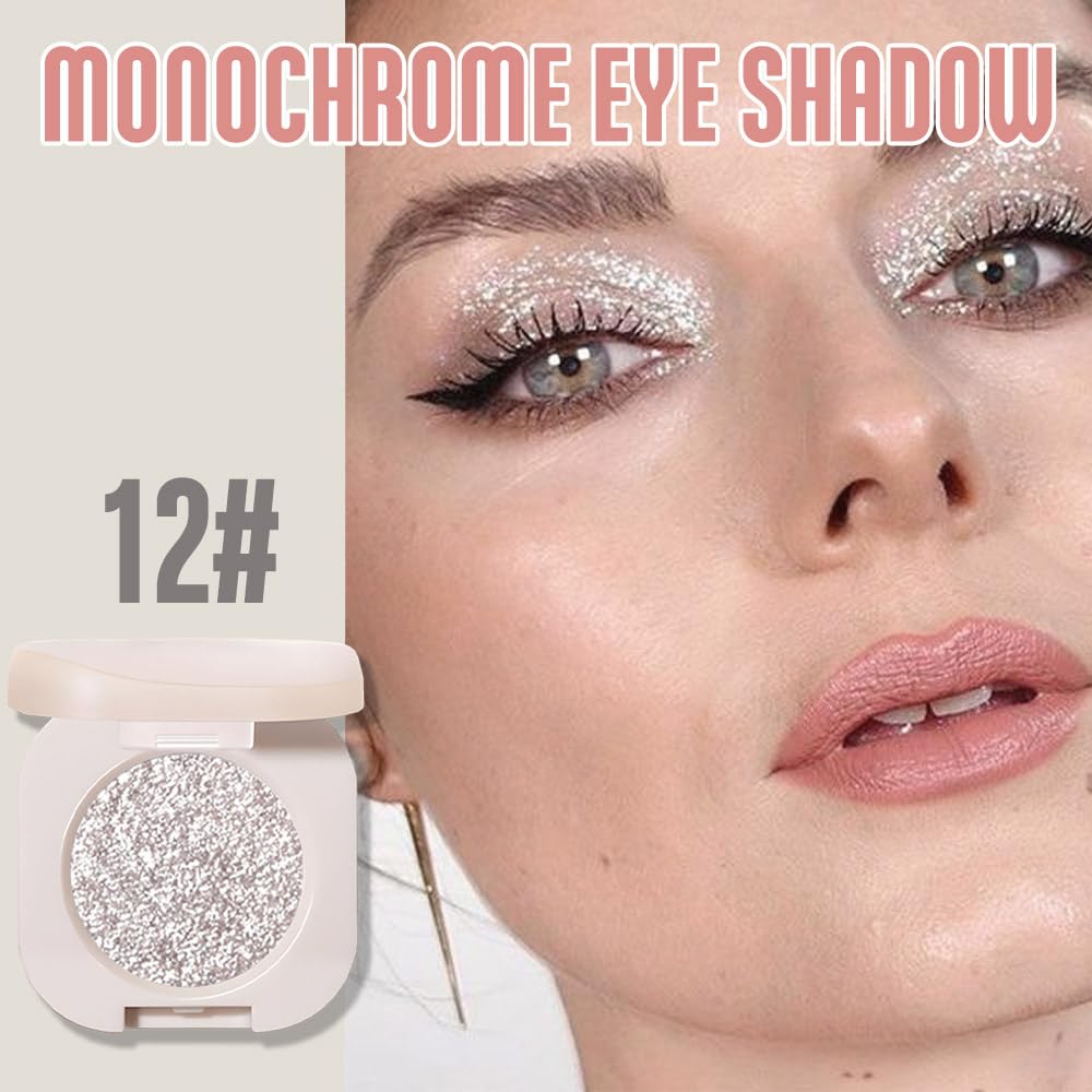 Feicuiyun Monochrome Glittler Eyeshadow, Light Shimmer Eyeshadow, Pressed Glitter Eyeshadow, Glittler Matte Pressed Powder Singl