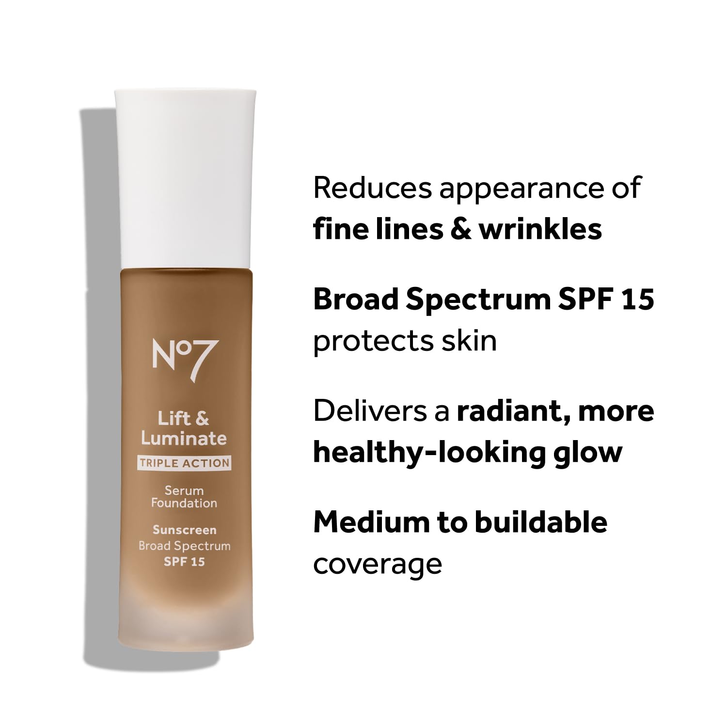 No7 Lift & Luminate Triple Action Serum Foundation - Bamboo - Liquid Foundation Makeup With Spf 15 For Dewy, Glowy Base - Radian