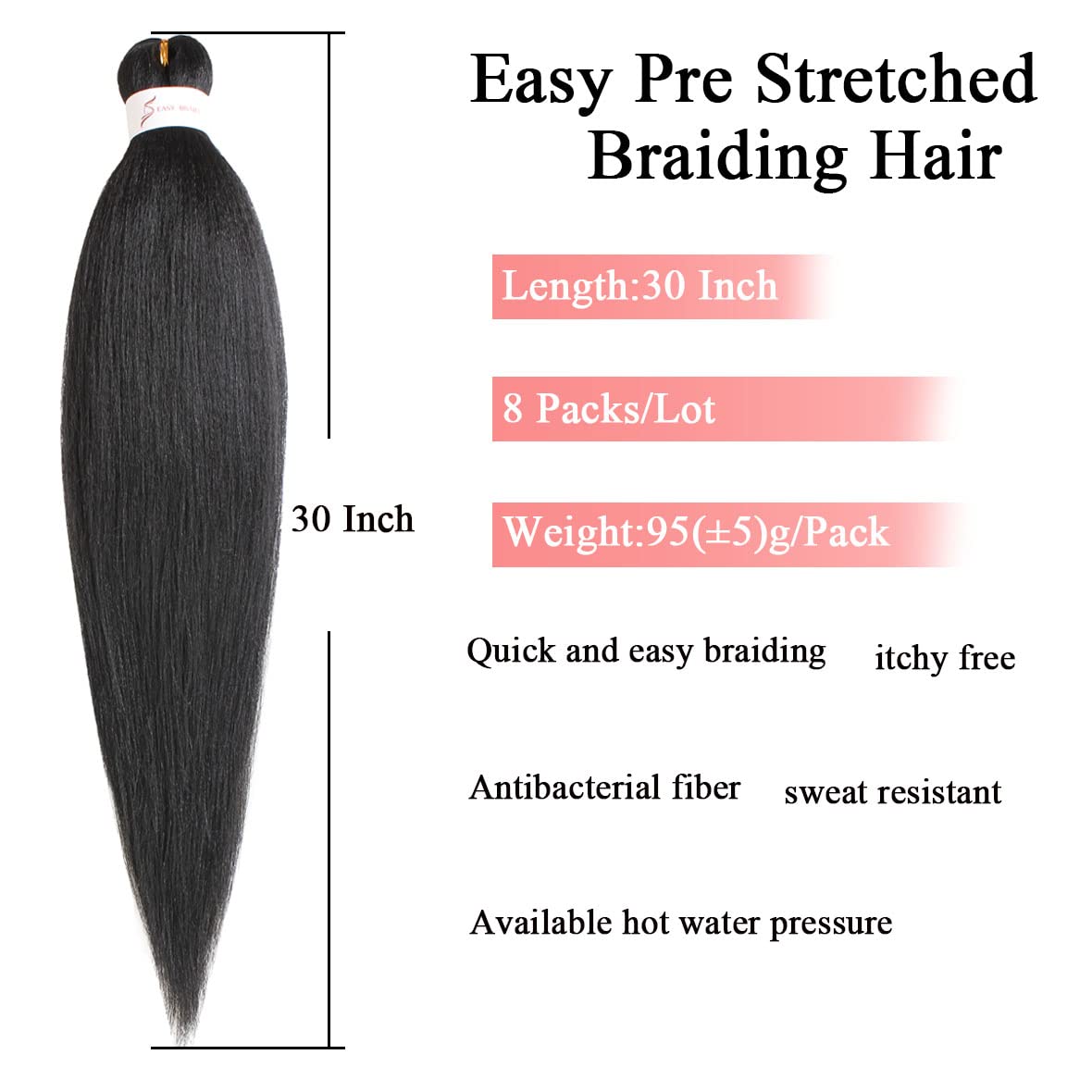 Leeven Pre Stretched Braiding Hair 30 Inch 8 Packs Professional Soft ...