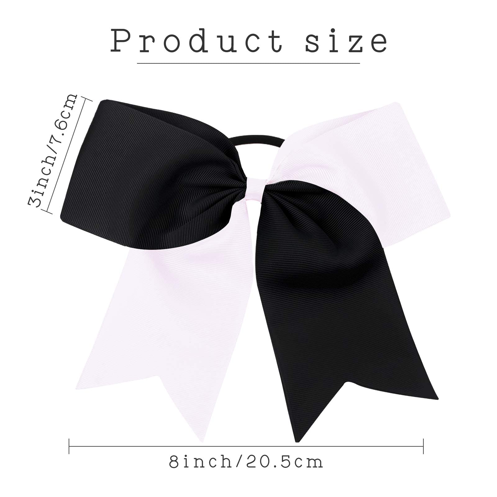16Pcs 8 '' Large Cheer Hair Bows Ponytail Holder Elastic Band Handmade For Cheerleading Teen Girls College Sports (White/Black,