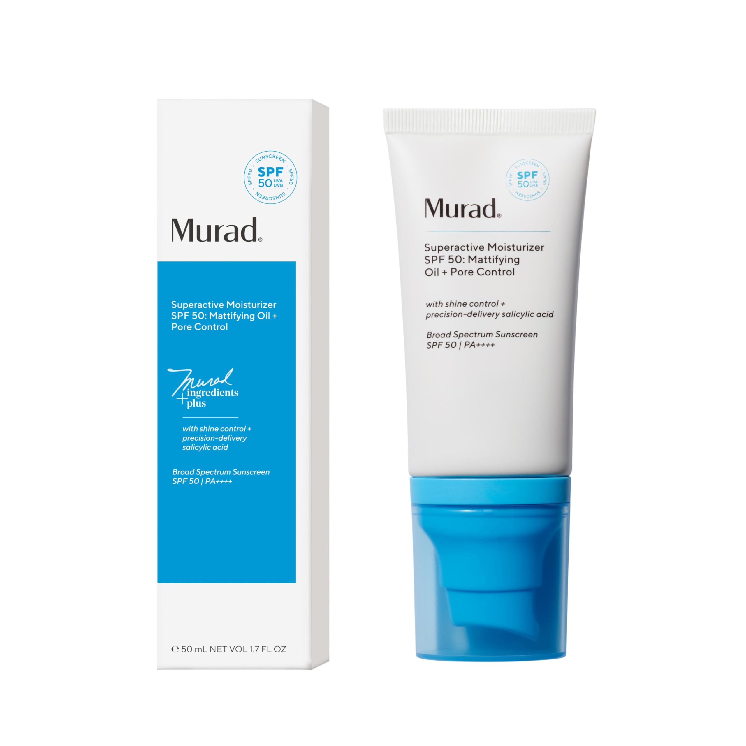 Murad Superactive Mattifying Oil and Pore Control Moisturizer SPF 50 - Shine Free Hydrating Facial Sunscreen Supercharged with S