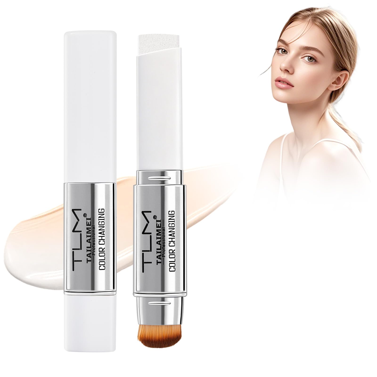 ColorChanging Foundation Stick, DualEnded Full Coverage Foundation with UltraFine Bristle Brush, Create a Lightweight, LongL