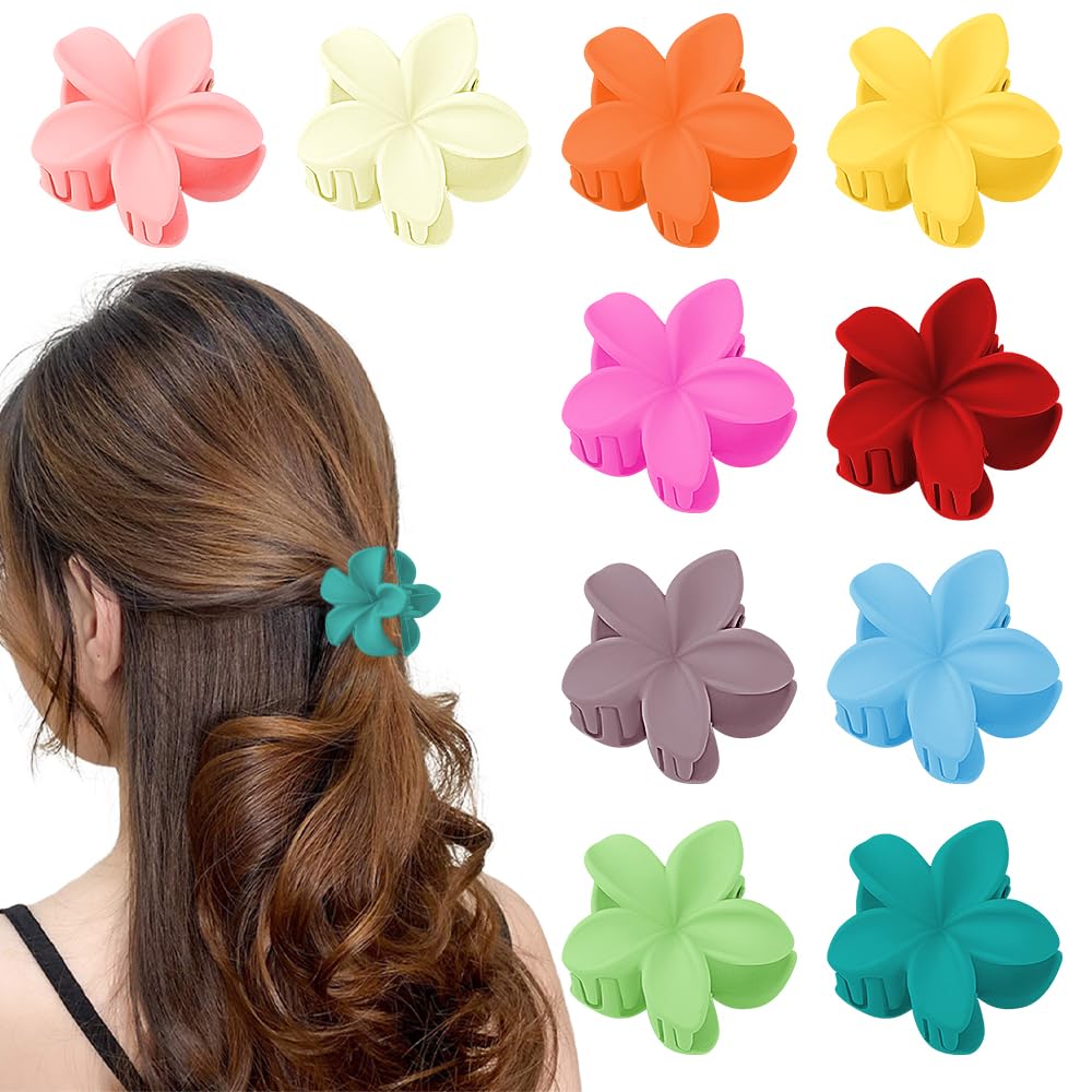 Ahoney 10Pcs Small Flower Hair Accessories, 1.7' Mini Matte Jaw Claws for Thin to Medium Hair, Cute Hair Claws for Girls (Colorf