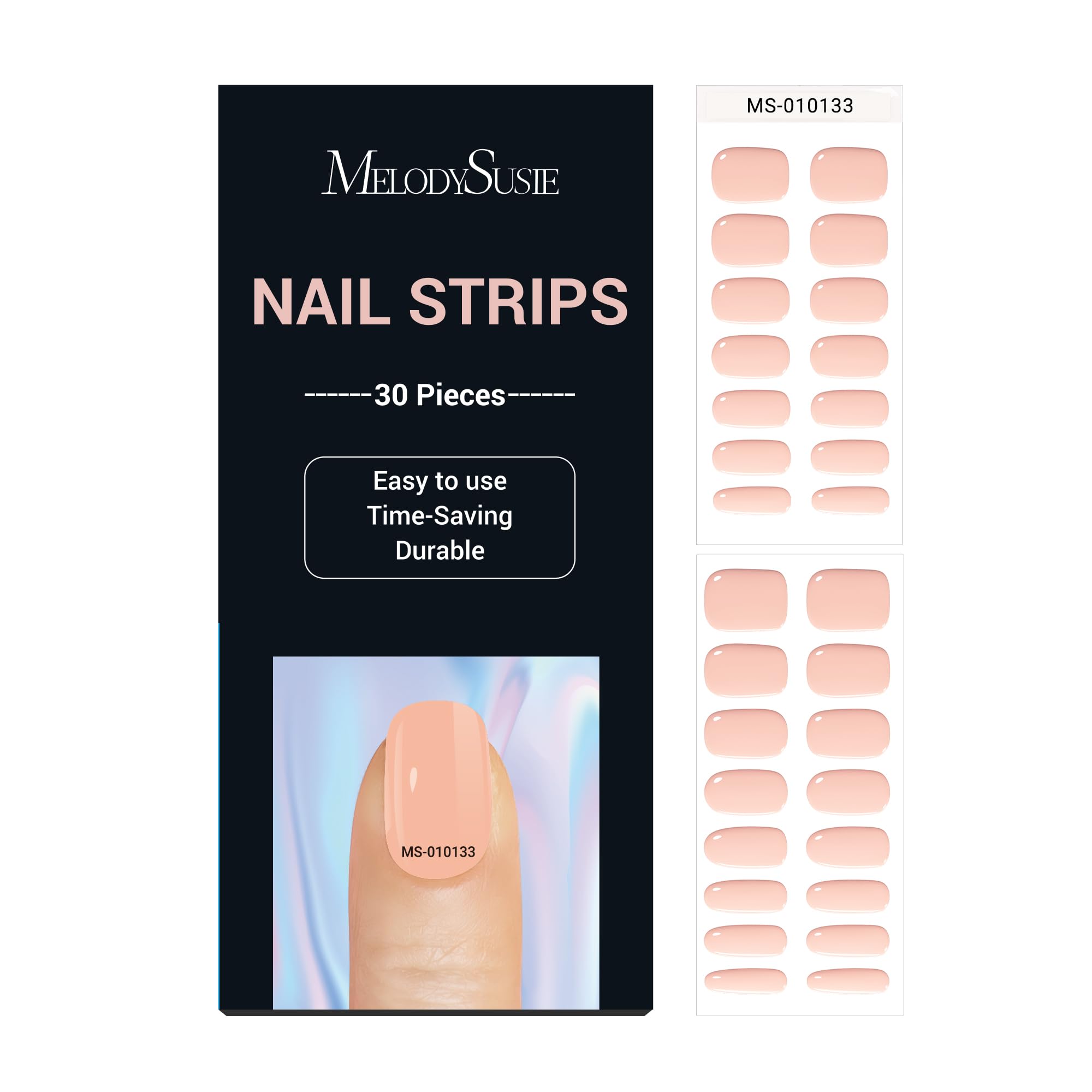 MelodySusie Semi Cured Gel Nail Strips, Peach Pink - Works with Any Nail Lamps, Salon-Quality, Long Lasting, Easy to Apply - Inc