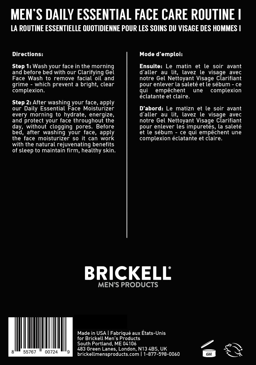 Brickell Men's Daily Essential Face Care Routine I, Gel Facial Cleanser Wash and Face Moisturizer Lotion, Men's Skincare Gift Se