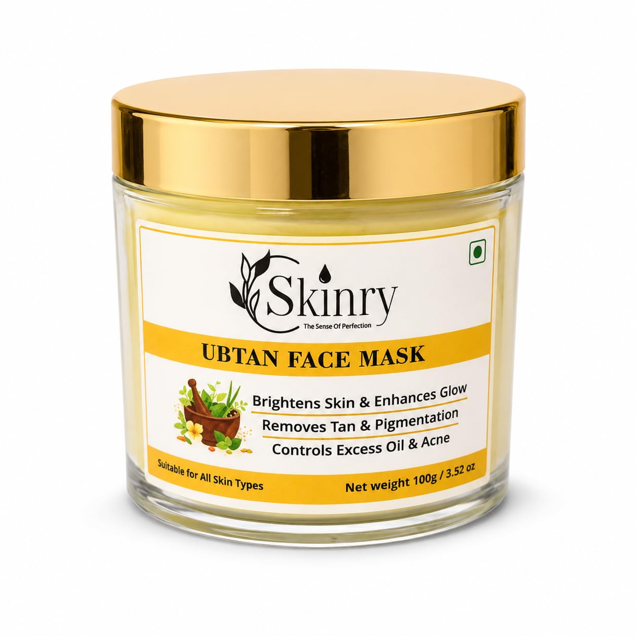Skinry Ubtan Face Mask For Glowing Skin | DeTan Face Pack For Tan Removal, Pigmentation & Acne Control | Kaolin Clay With Niaci
