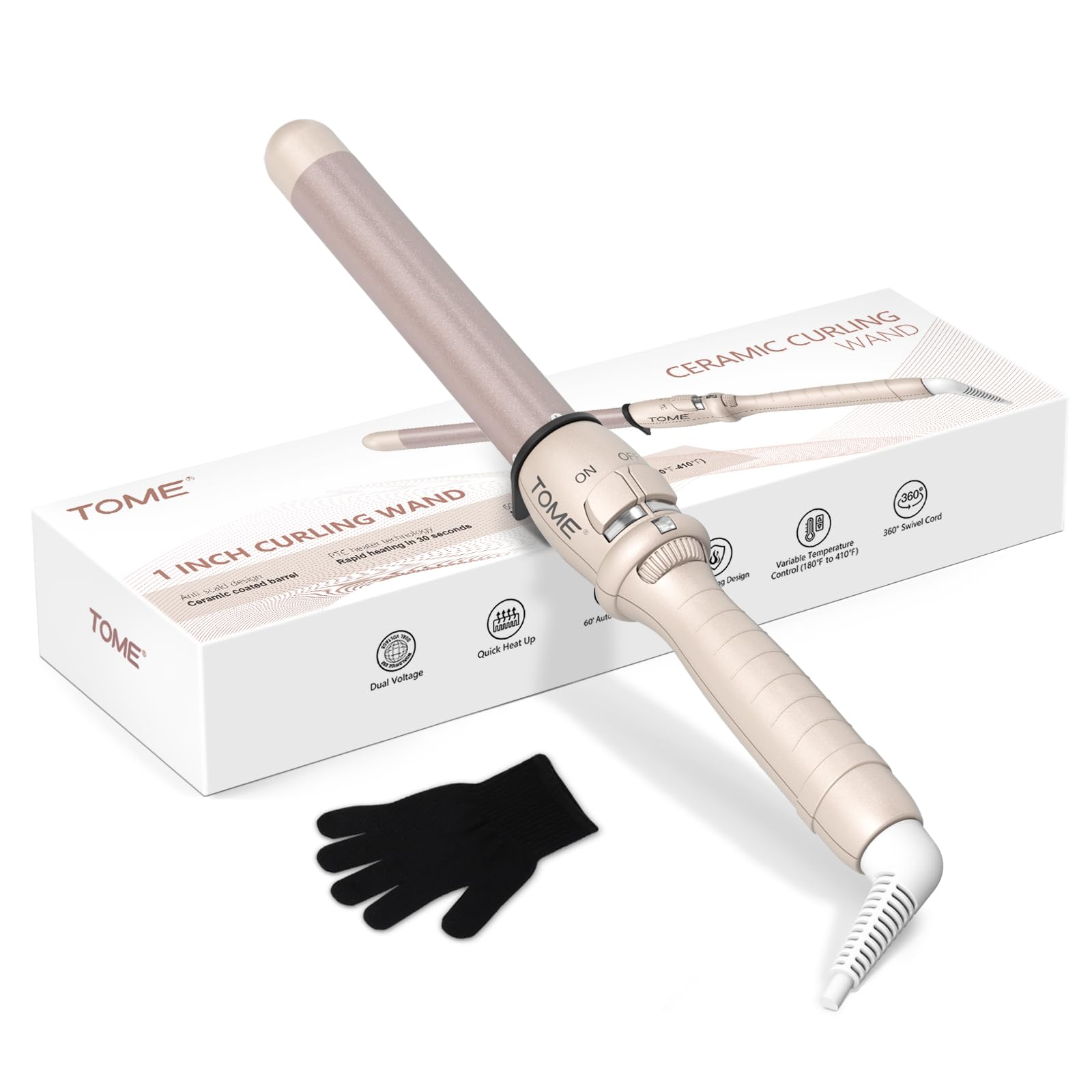 Curling Wand 1 Inch,Ceramic Curling Iron Produces Beach Wave for Medium and Long Hair, Hair Curlers Iron Heat Setting (180F to 4
