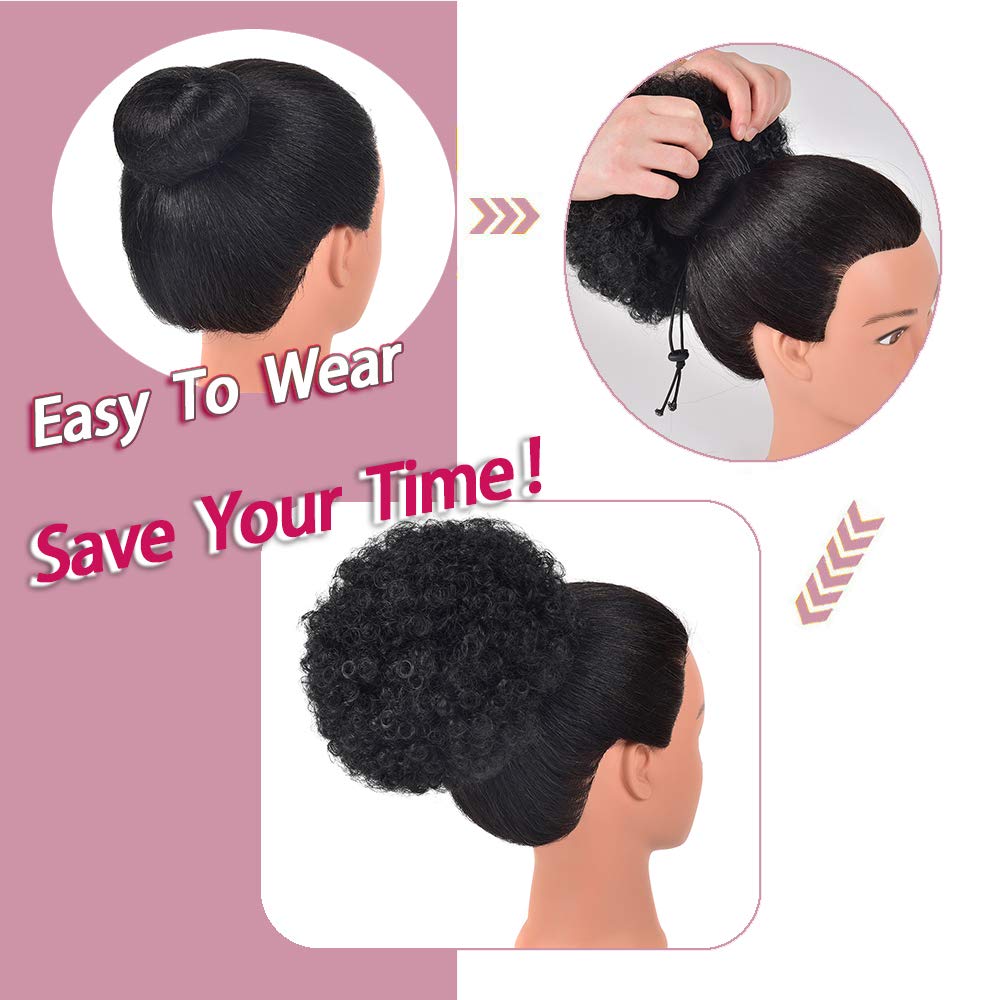 Rosmile Afro Puff Drawstring Ponytail Extension For Black Women, Black 1B# 80Gram Short Synthetic Afro Puff Ponytail For Natural